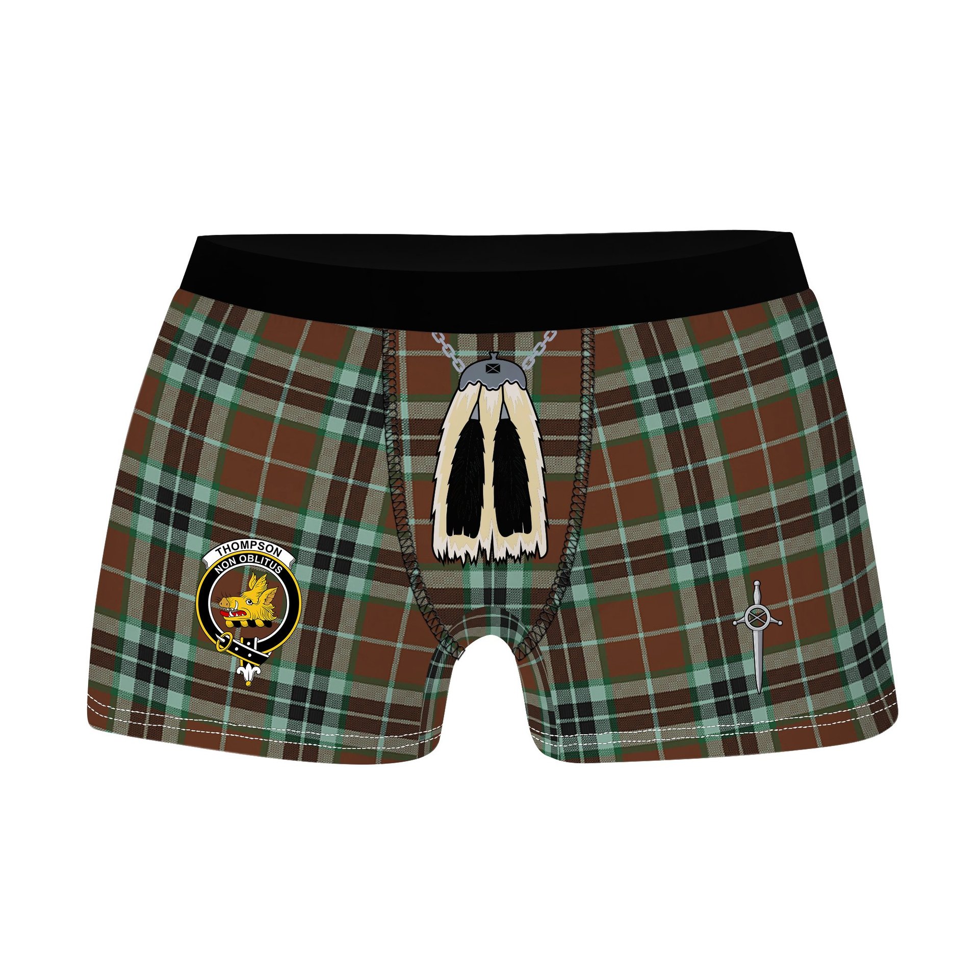 ScotsTee Shop Scottish Thompson Hunting Modern Clan Crest Highland Kilt Sporran Tartan Boxer Briefs