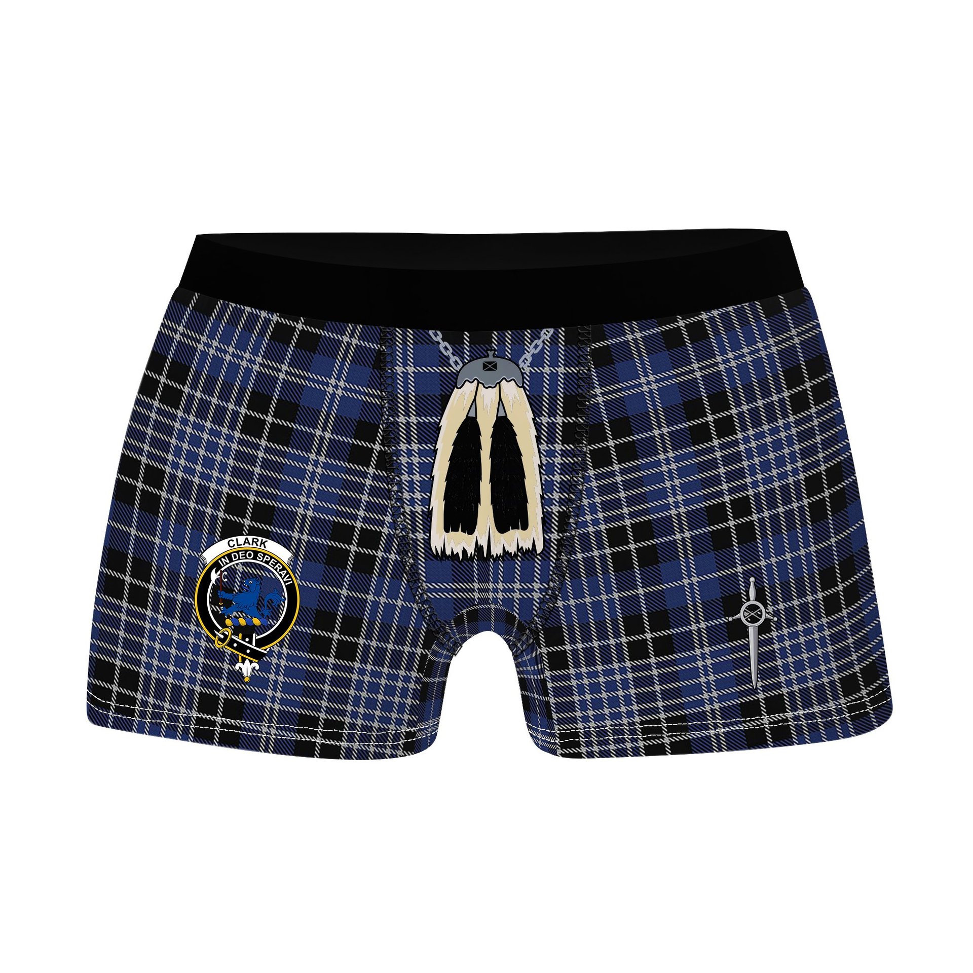 ScotsTee Shop Scottish Clark (Lion) Clan Crest Highland Kilt Sporran Tartan Boxer Briefs