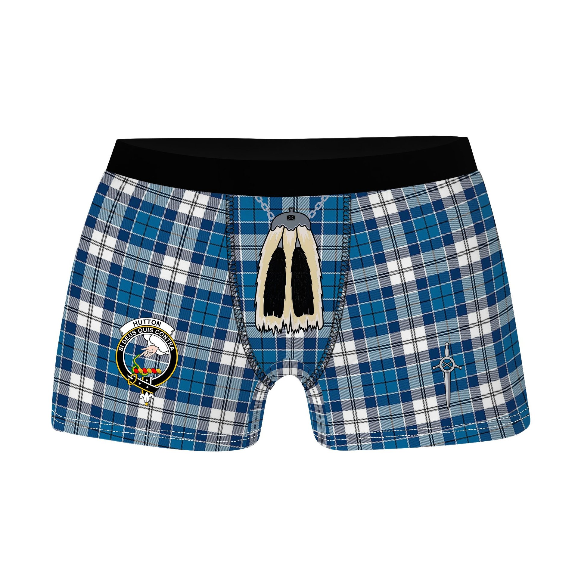 ScotsTee Shop Scottish Hutton SC Clan Crest Highland Kilt Sporran Tartan Boxer Briefs