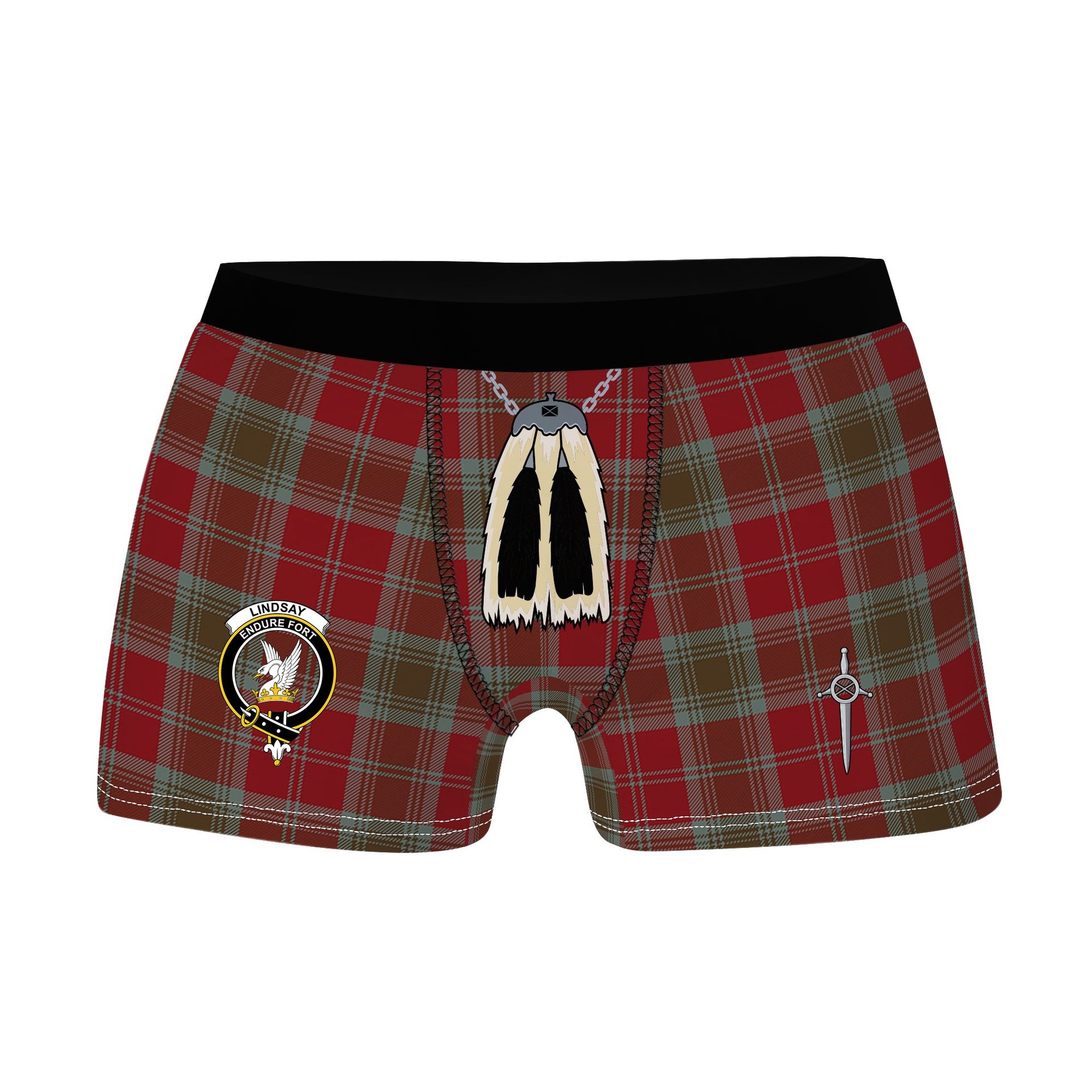 ScotsTee Shop Scottish Lindsay Weathered Clan Crest Highland Kilt Sporran Tartan Boxer Briefs