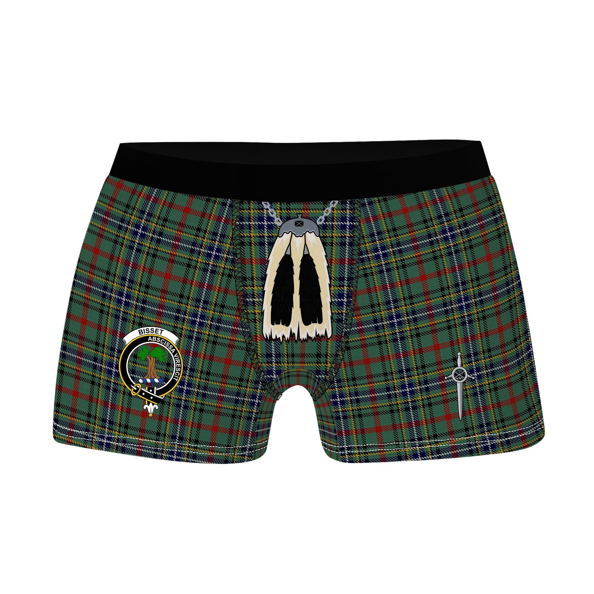 ScotsTee Shop Scottish Bisset Clan Crest Highland Kilt Sporran Tartan Boxer Briefs