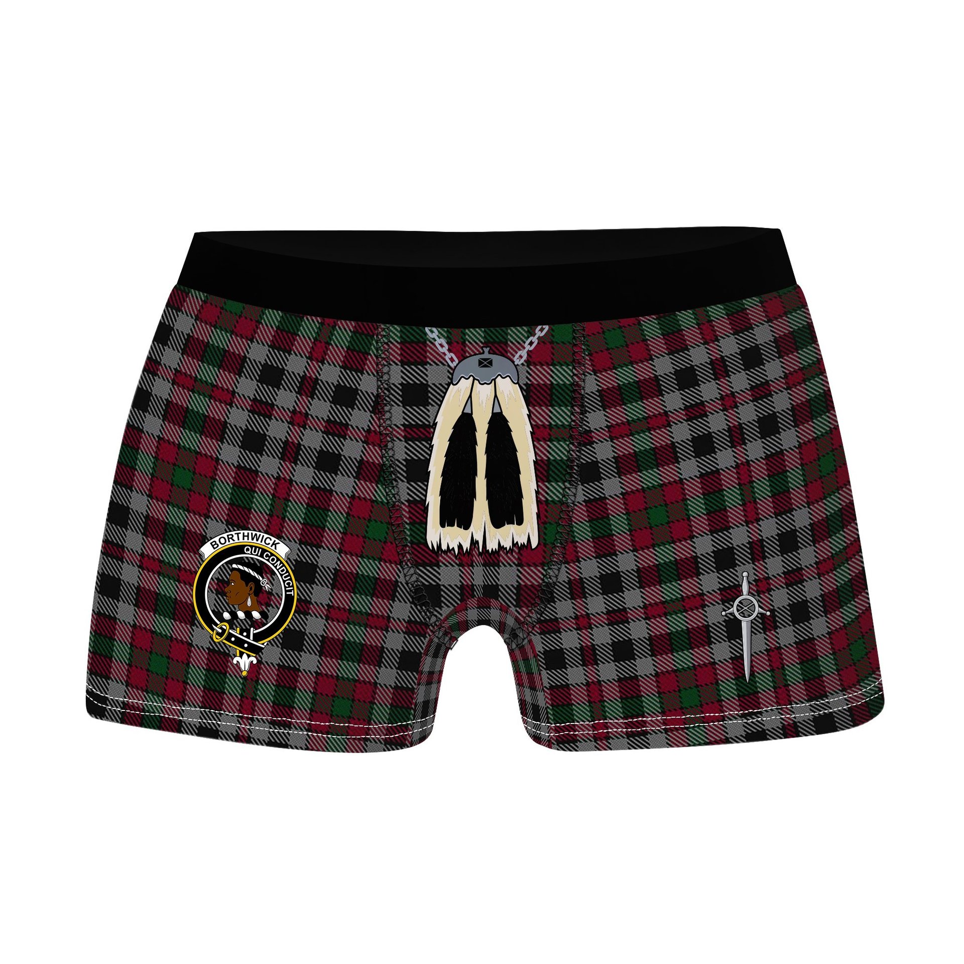 ScotsTee Shop Scottish Borthwick Clan Crest Highland Kilt Sporran Tartan Boxer Briefs