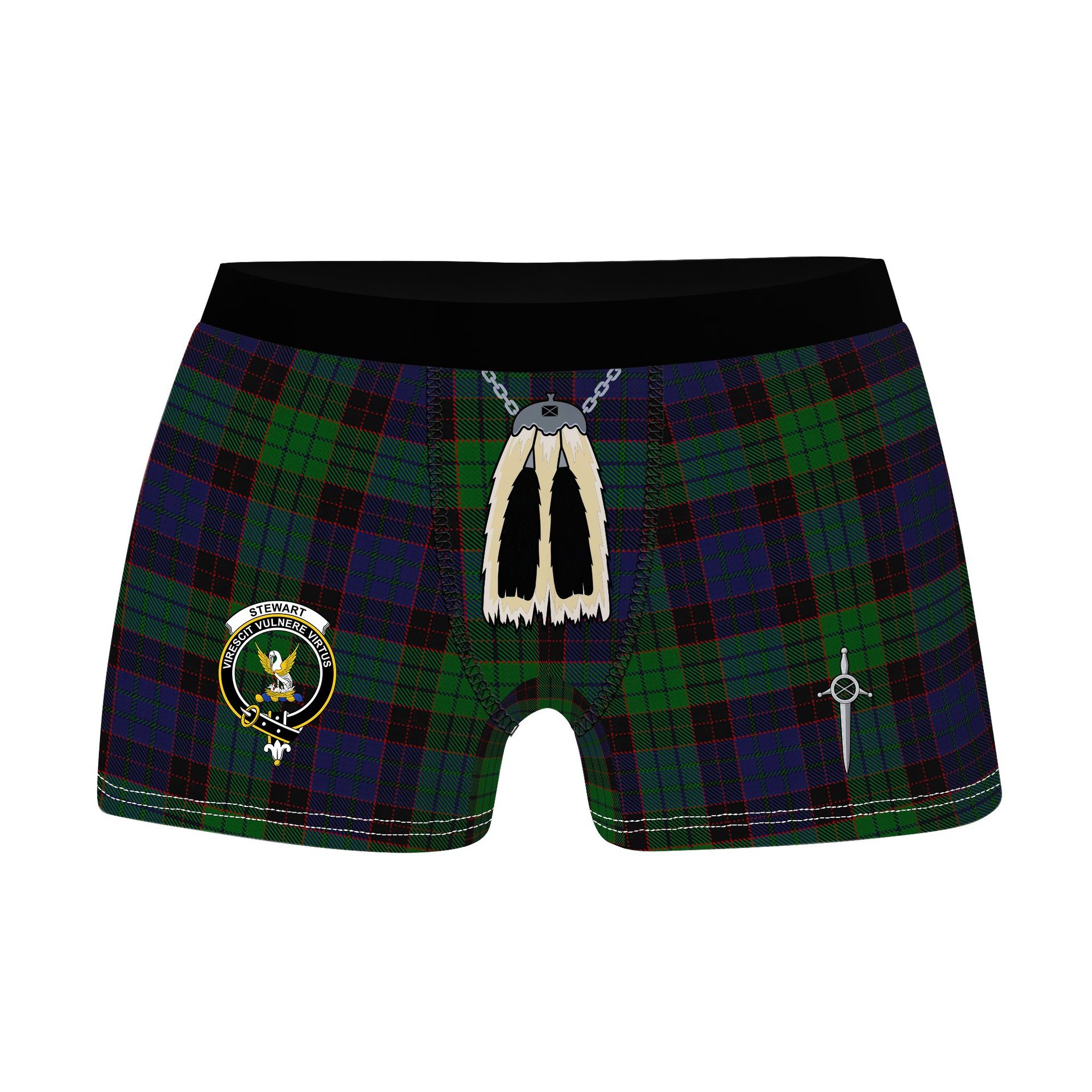 ScotsTee Shop Scottish Stewart Old Clan Crest Highland Kilt Sporran Tartan Boxer Briefs