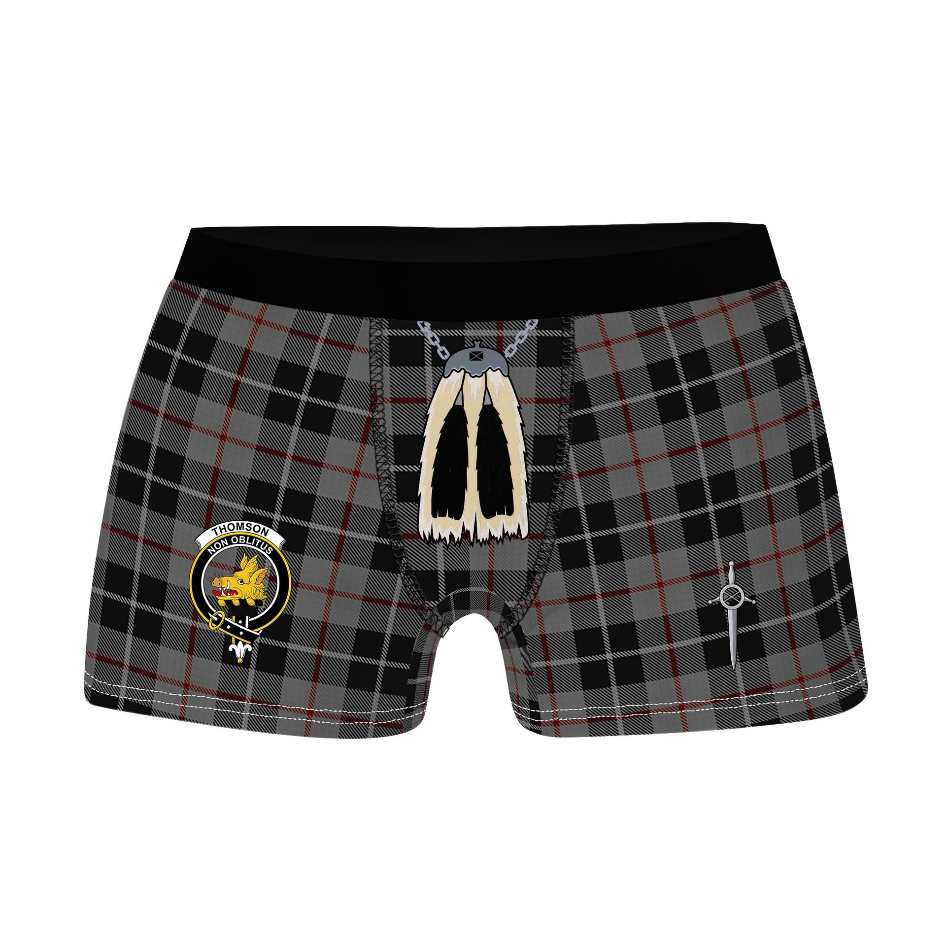 ScotsTee Shop Scottish Thomson Grey Clan Crest Highland Kilt Sporran Tartan Boxer Briefs