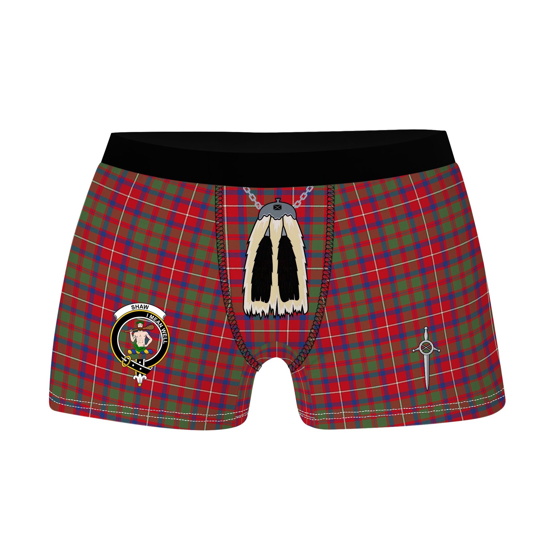 ScotsTee Shop Scottish Shaw Red Modern Clan Crest Highland Kilt Sporran Tartan Boxer Briefs