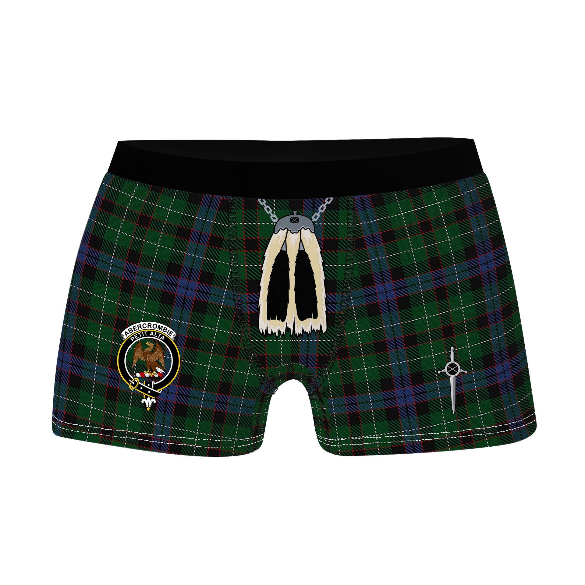 ScotsTee Shop Scottish Abercrombie McKinlay Clan Crest Highland Kilt Sporran Tartan Boxer Briefs