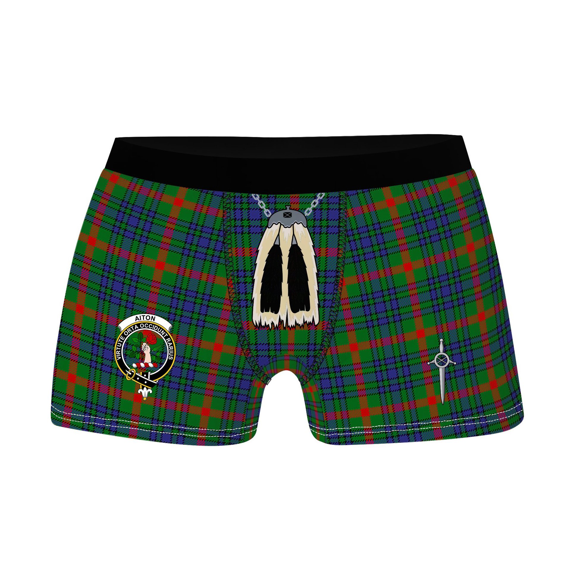 ScotsTee Shop Scottish Aiton SC Clan Crest Highland Kilt Sporran Tartan Boxer Briefs