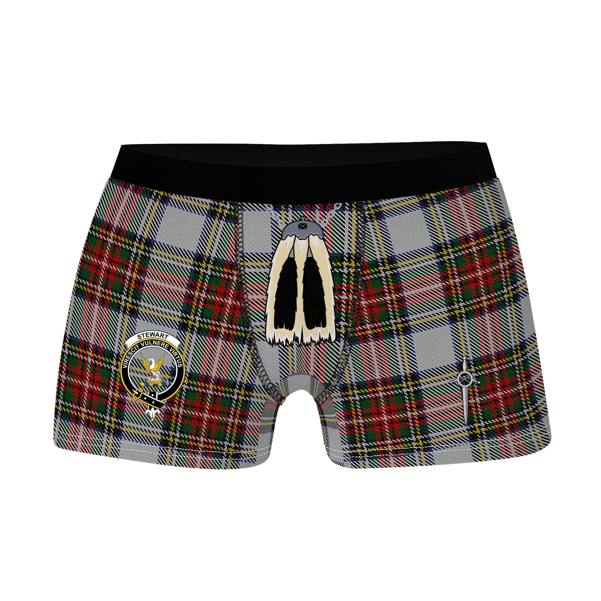 ScotsTee Shop Scottish Stewart Dress Clan Crest Highland Kilt Sporran Tartan Boxer Briefs