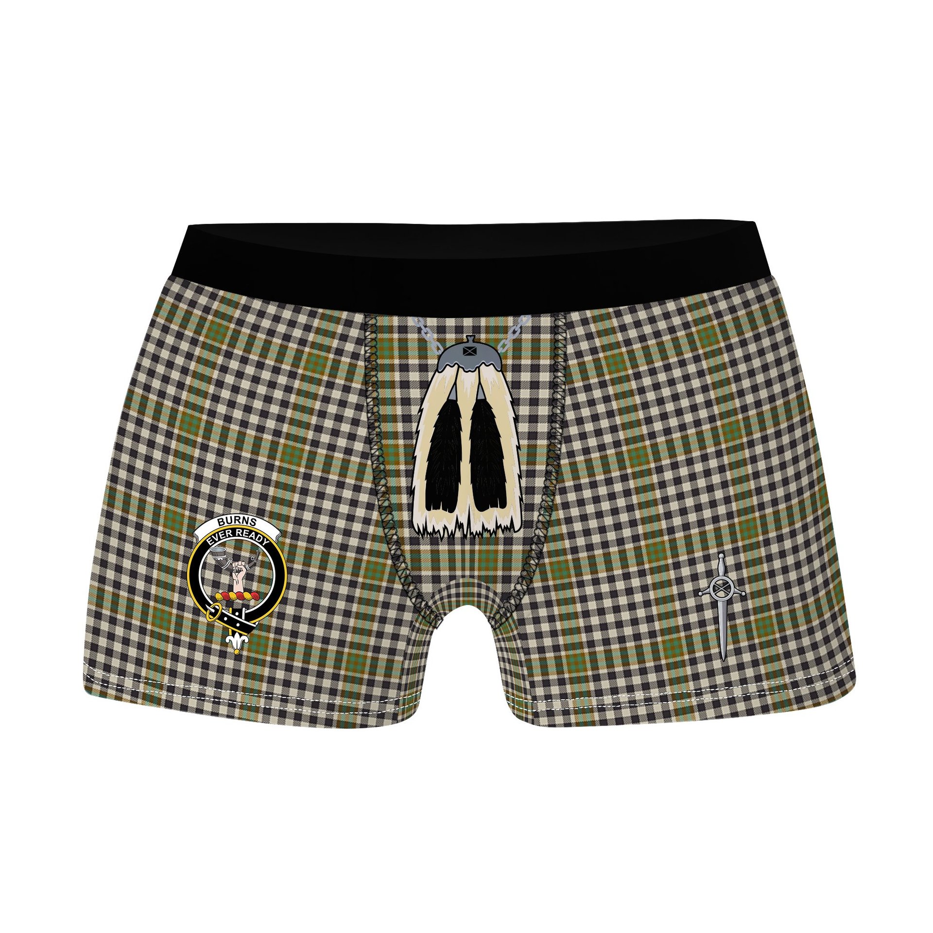 ScotsTee Shop Scottish Burns Check Clan Crest Highland Kilt Sporran Tartan Boxer Briefs