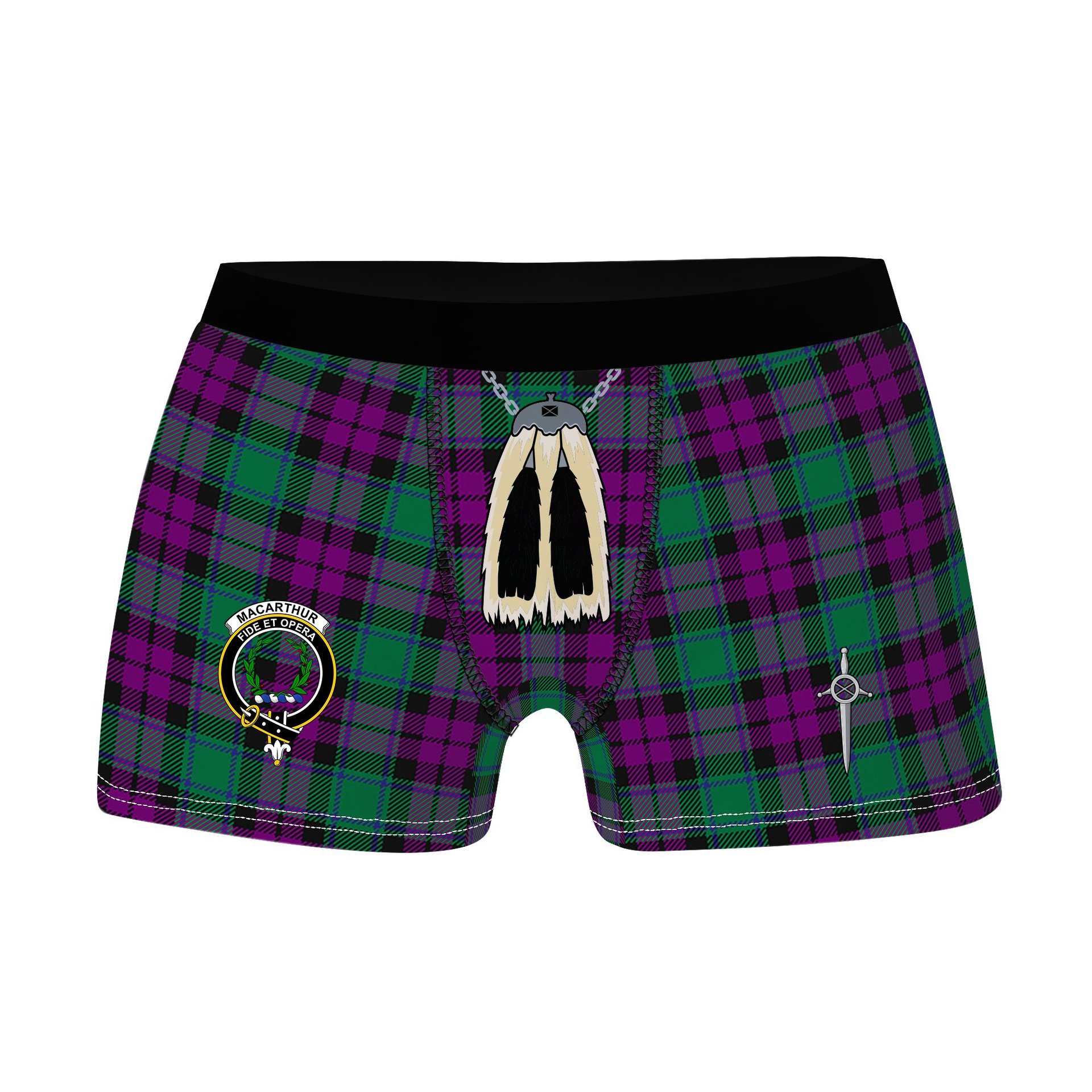 ScotsTee Shop Scottish MacArthur Milton Clan Crest Highland Kilt Sporran Tartan Boxer Briefs