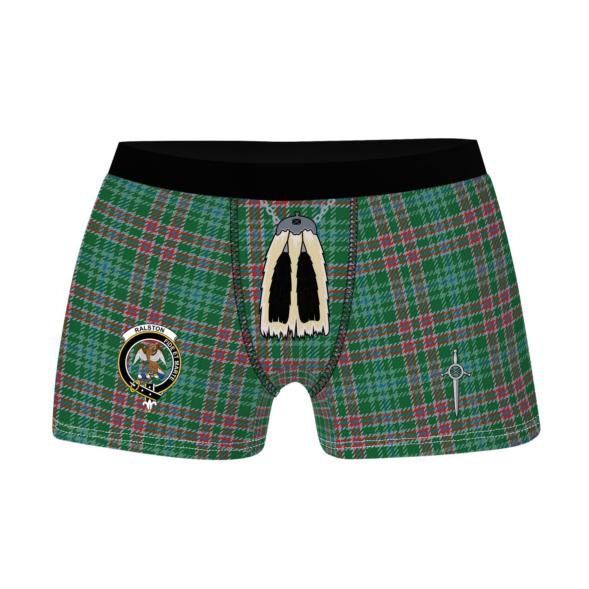 ScotsTee Shop Scottish Ralston USA Ancient Clan Crest Highland Kilt Sporran Tartan Boxer Briefs