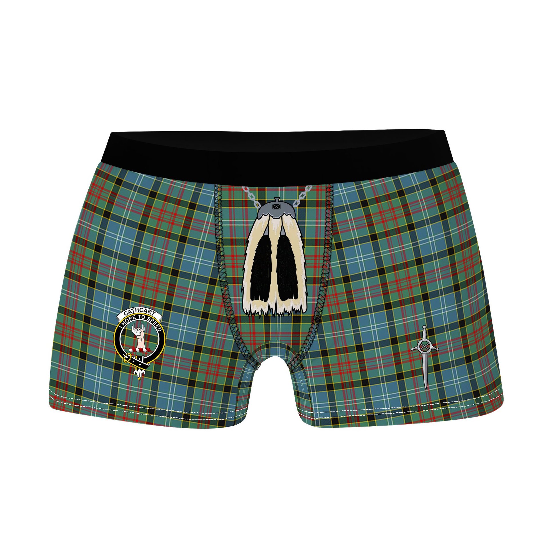 ScotsTee Shop Scottish Cathcart SC Clan Crest Highland Kilt Sporran Tartan Boxer Briefs