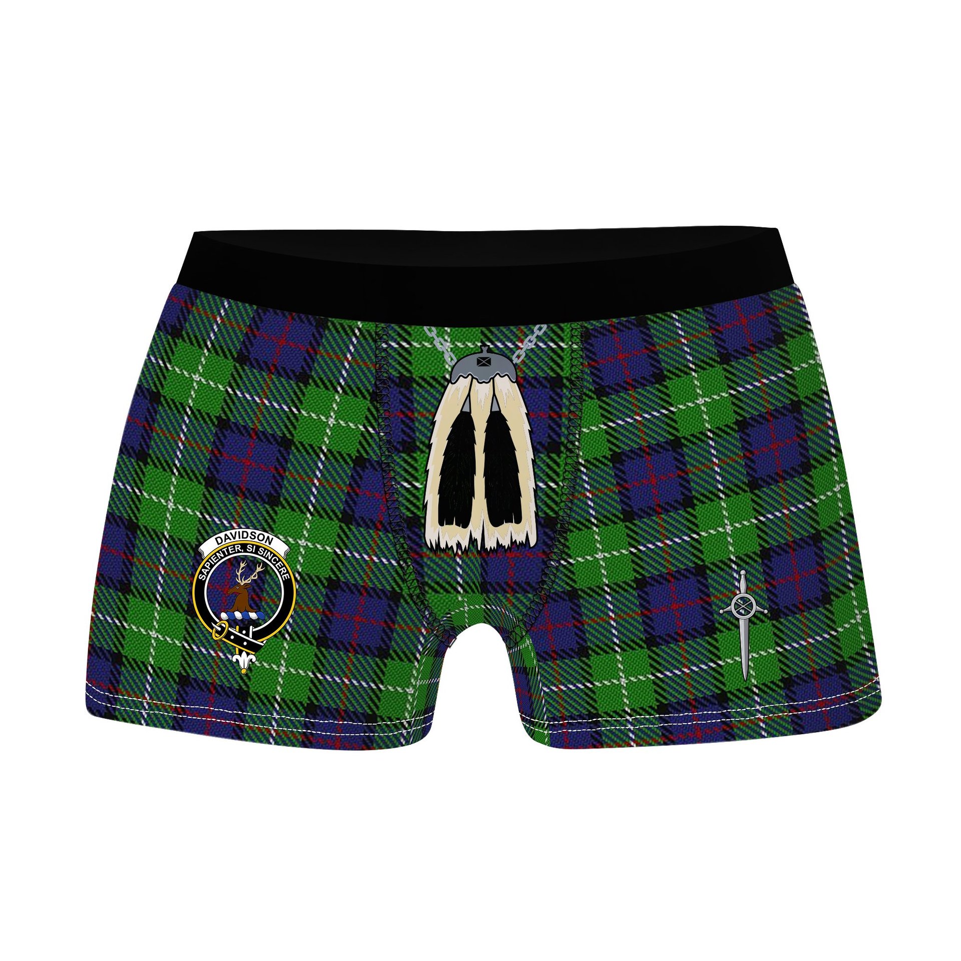 ScotsTee Shop Scottish Davidson of Tulloch Clan Crest Highland Kilt Sporran Tartan Boxer Briefs