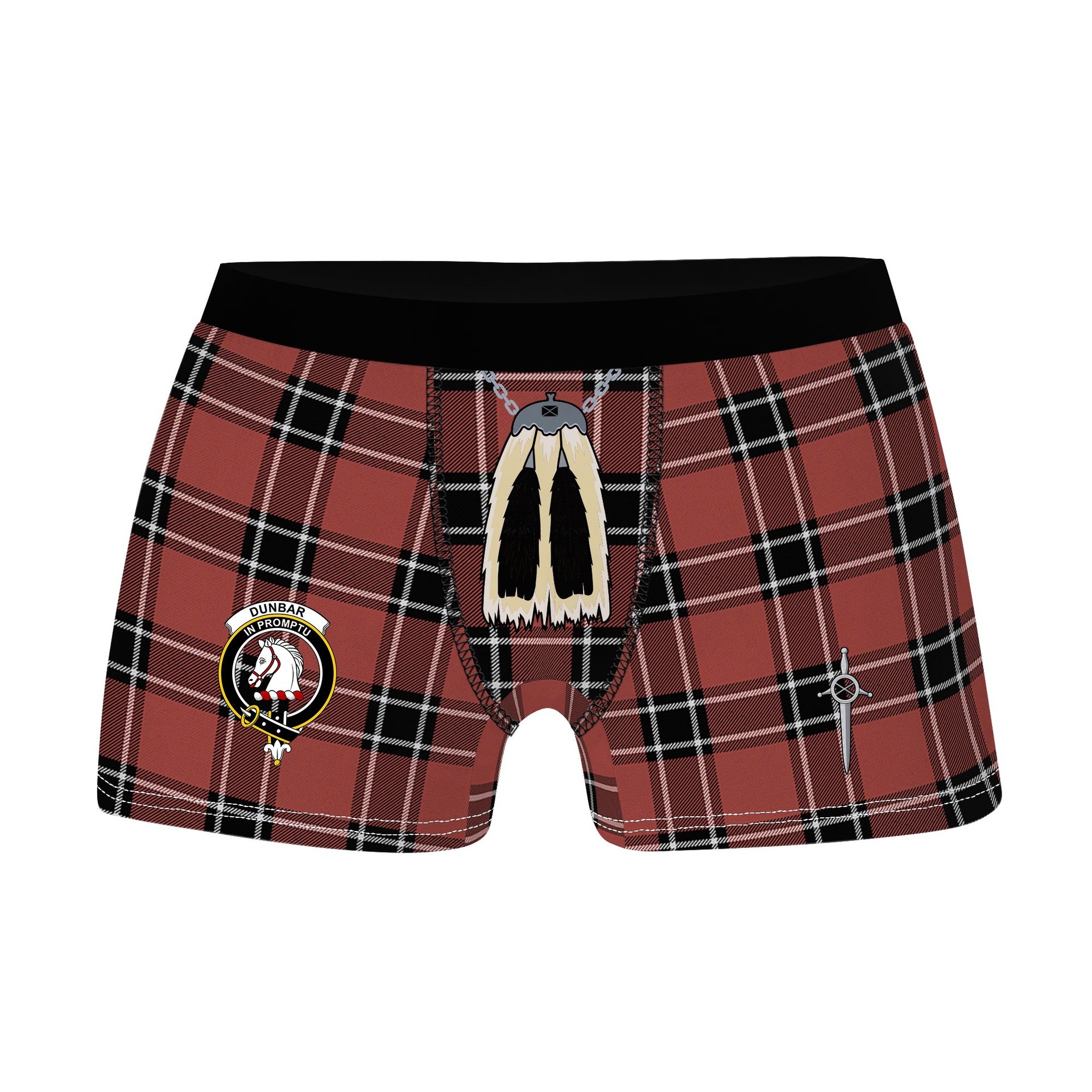 ScotsTee Shop Scottish Dunbar District Ancient Clan Crest Highland Kilt Sporran Tartan Boxer Briefs