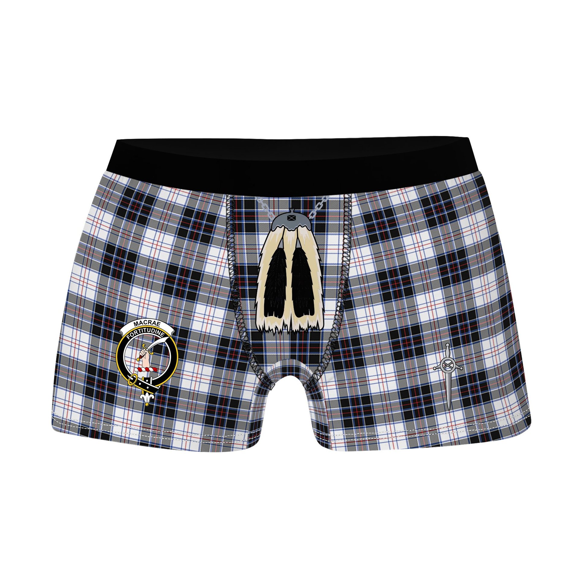 ScotsTee Shop Scottish MacRae Dress Modern Clan Crest Highland Kilt Sporran Tartan Boxer Briefs