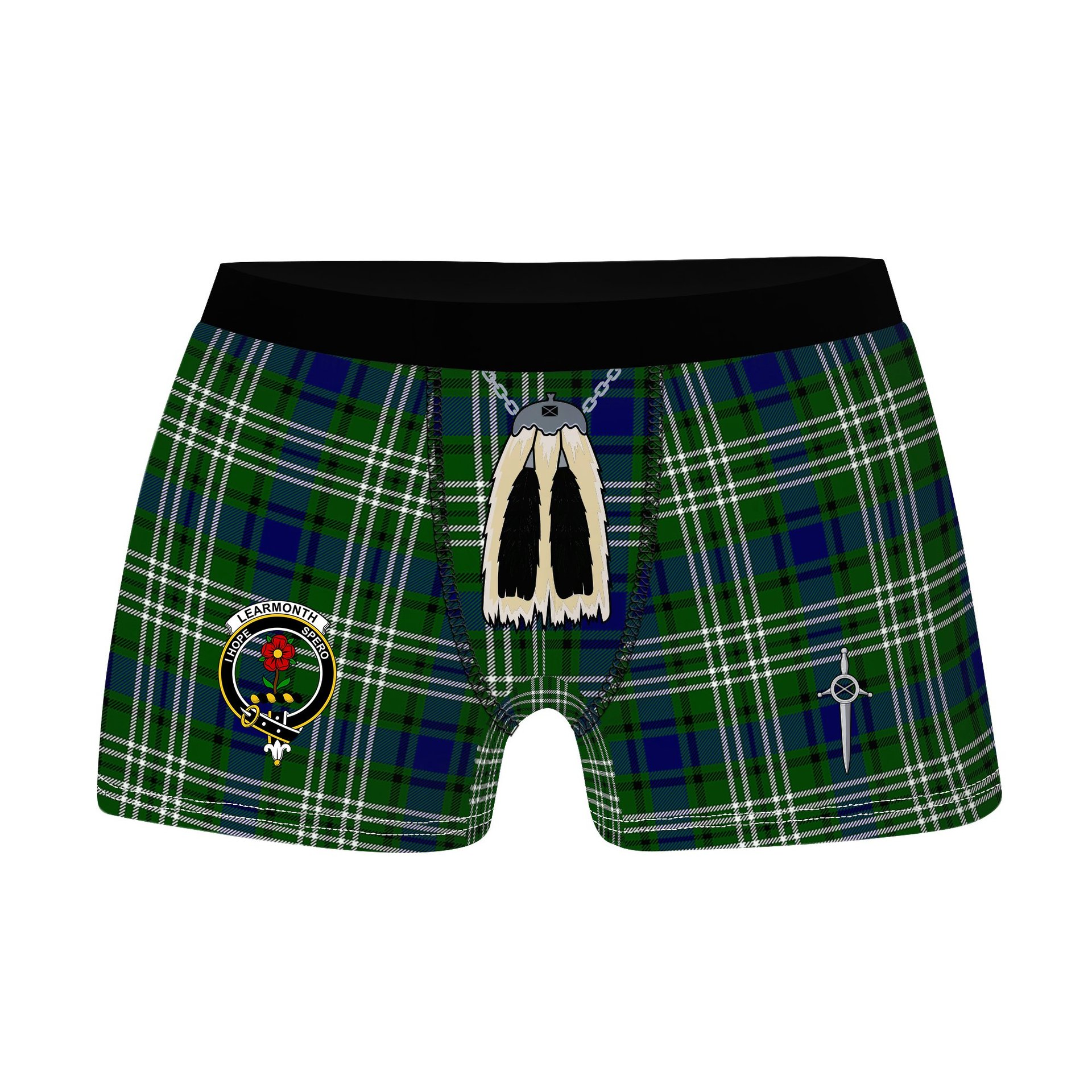 ScotsTee Shop Scottish Learmonth Clan Crest Highland Kilt Sporran Tartan Boxer Briefs