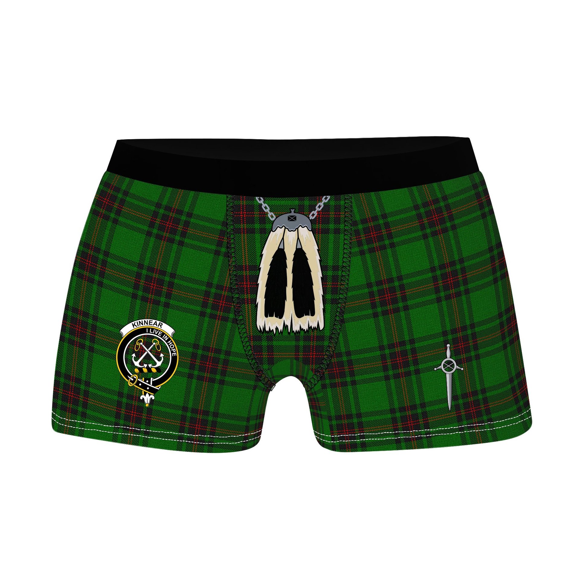 ScotsTee Shop Scottish Kinnear Clan Crest Highland Kilt Sporran Tartan Boxer Briefs