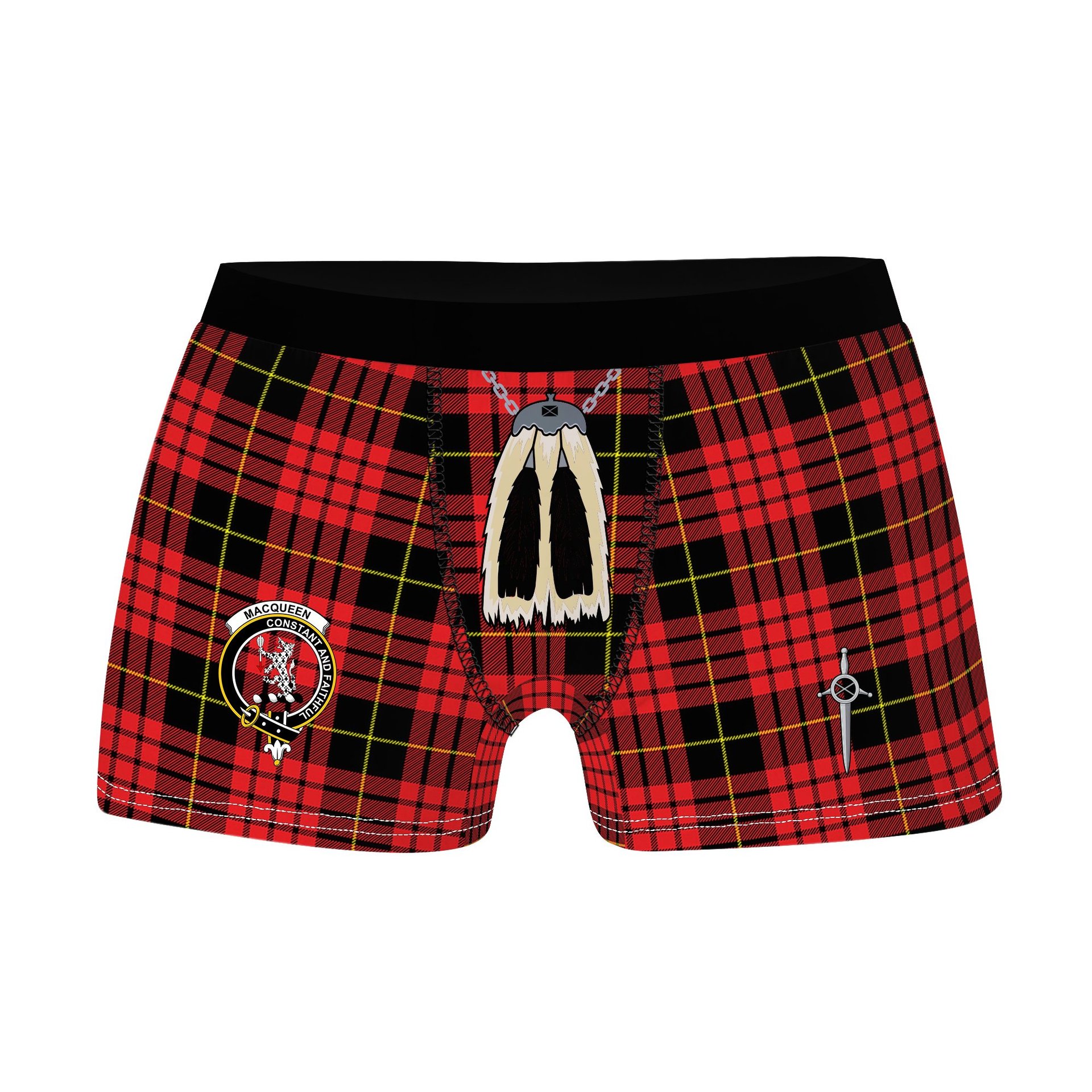ScotsTee Shop Scottish MacQueen Modern Clan Crest Highland Kilt Sporran Tartan Boxer Briefs