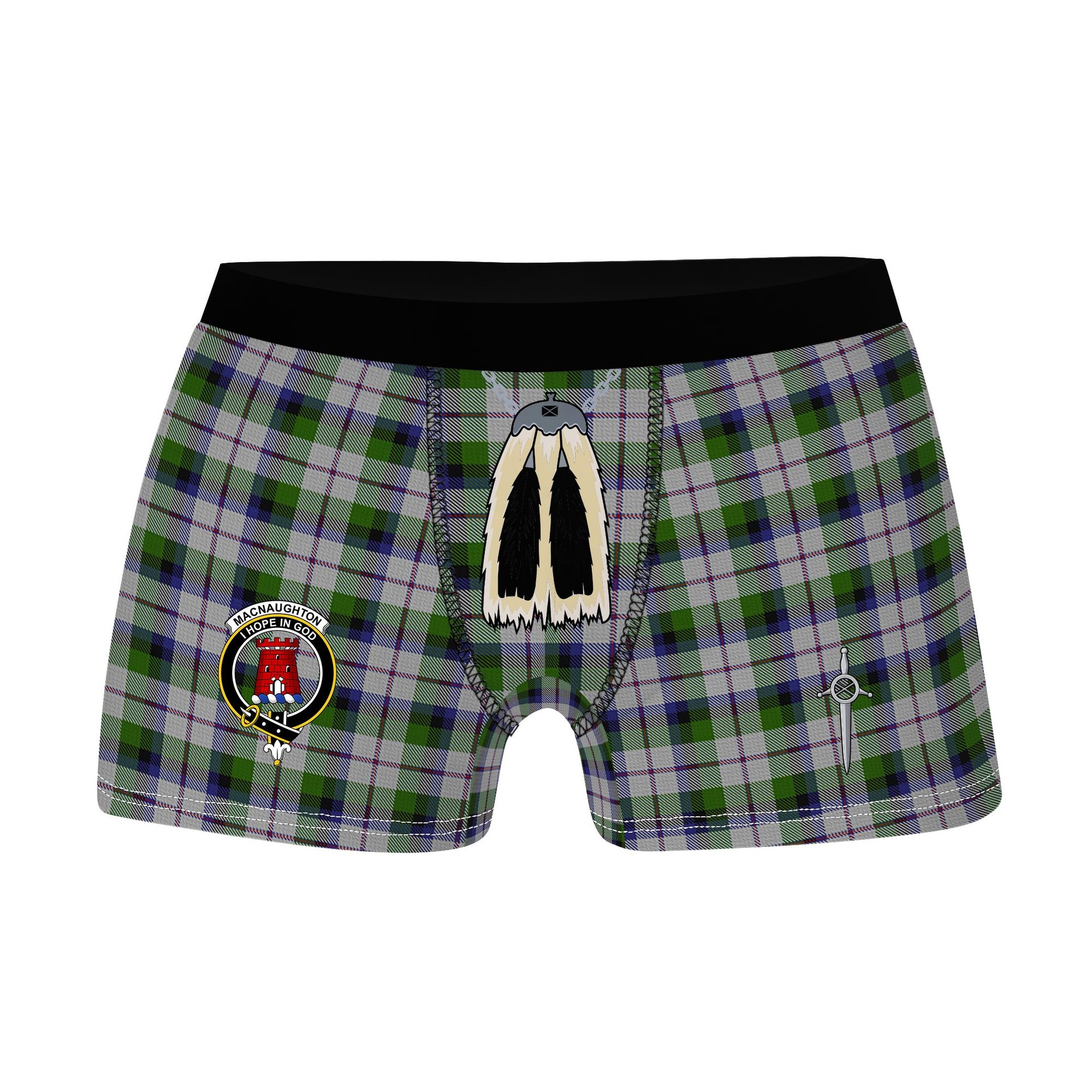 ScotsTee Shop Scottish MacNaughton Dress Clan Crest Highland Kilt Sporran Tartan Boxer Briefs