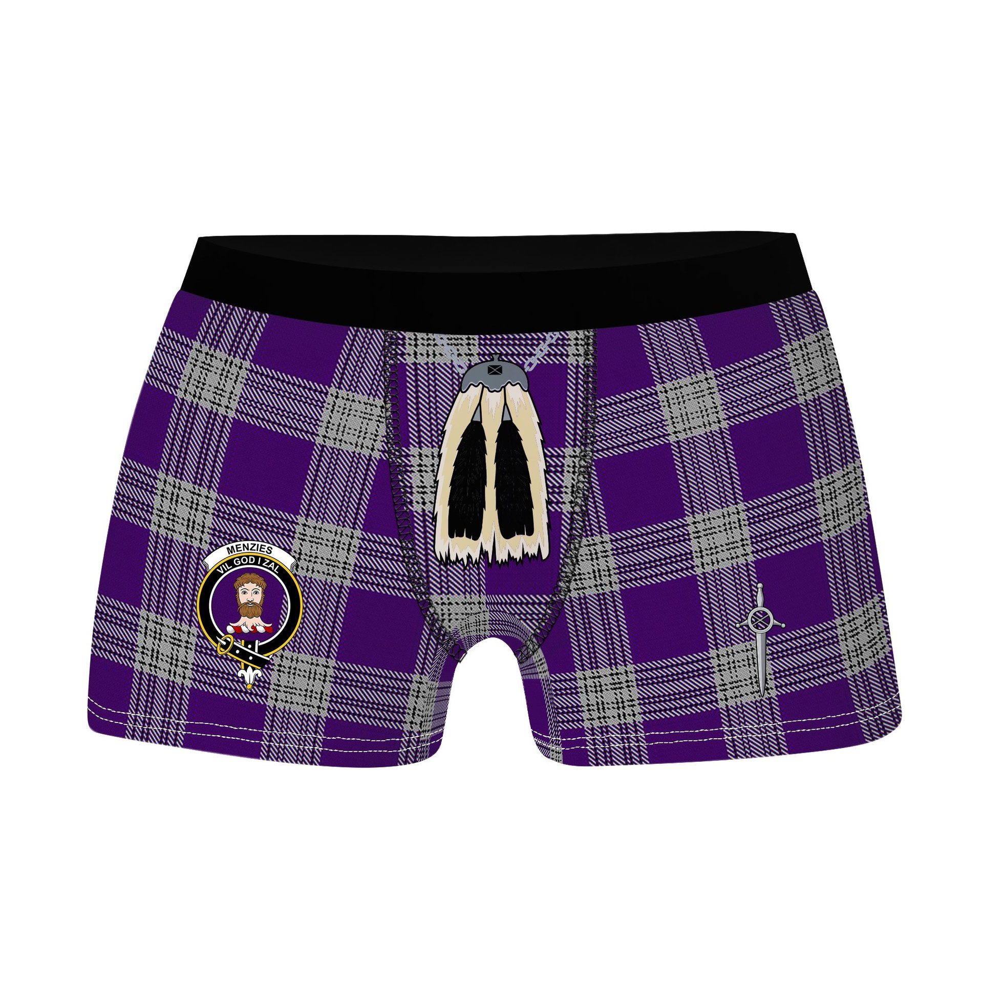 ScotsTee Shop Scottish Menzies Mauve and White Clan Crest Highland Kilt Sporran Tartan Boxer Briefs