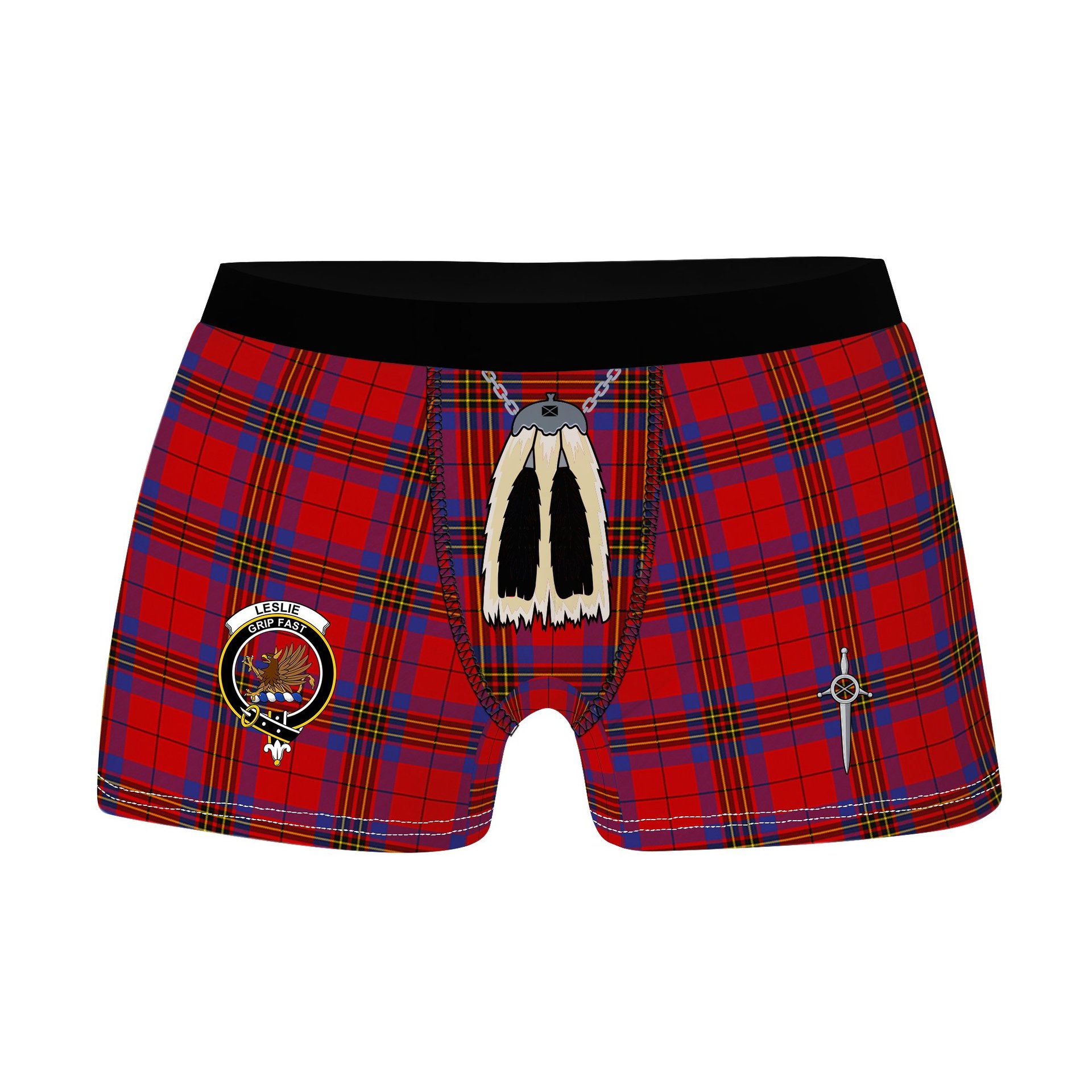 ScotsTee Shop Scottish Leslie Modern Clan Crest Highland Kilt Sporran Tartan Boxer Briefs