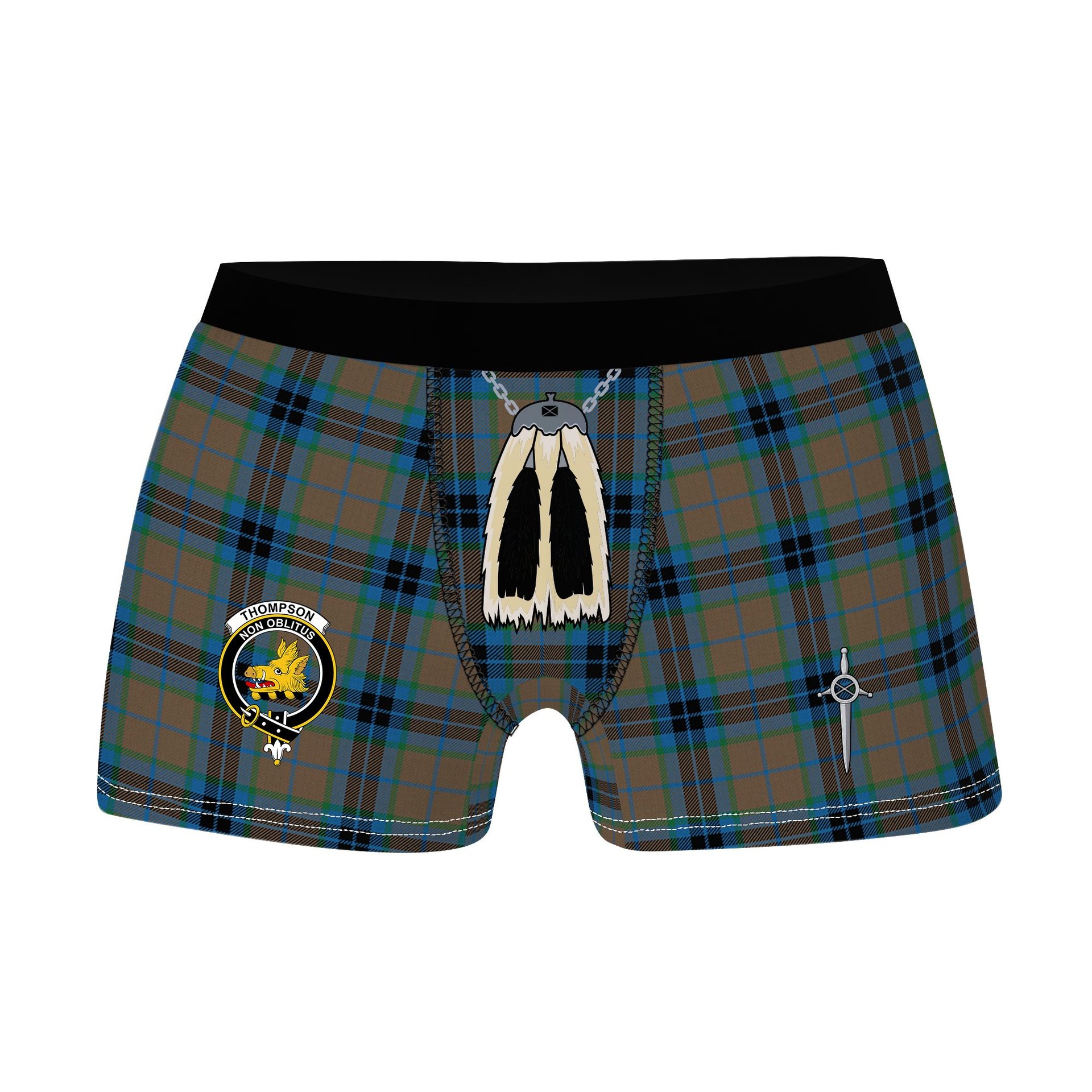 ScotsTee Shop Scottish Thompson Hunting Ancient Clan Crest Highland Kilt Sporran Tartan Boxer Briefs