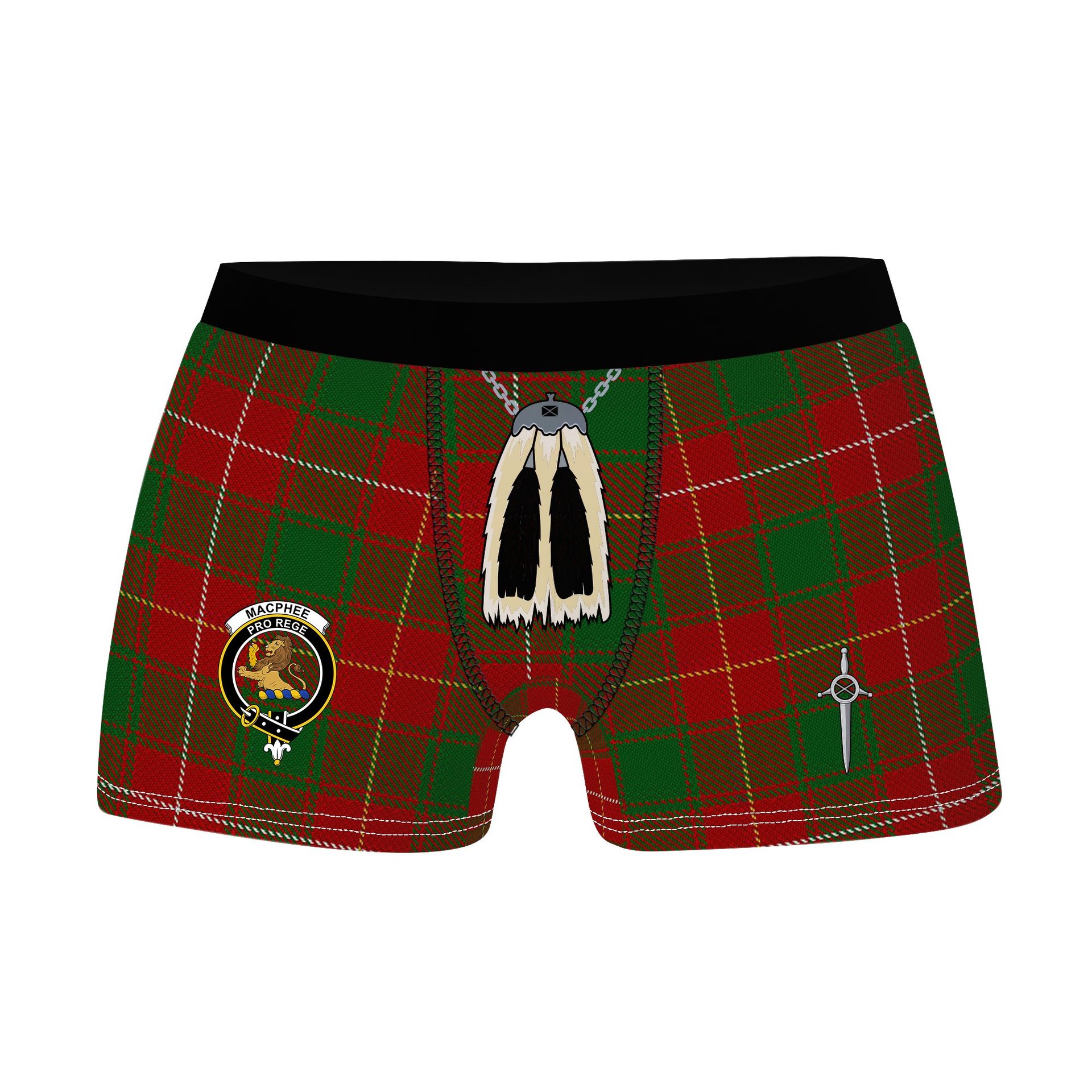 ScotsTee Shop Scottish MacPhee Clan Crest Highland Kilt Sporran Tartan Boxer Briefs