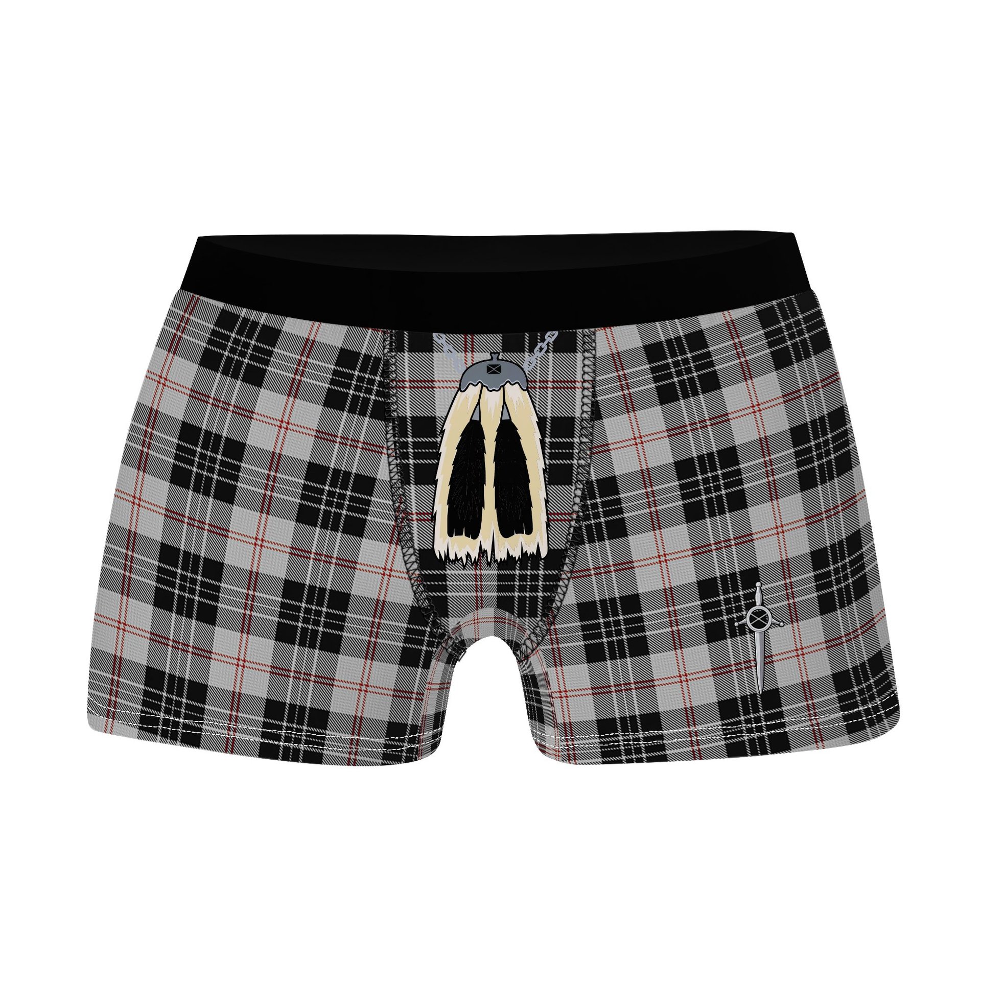 ScotsTee Shop Scottish MacPherson of Cluny Black and White Clan Highland Kilt Sporran Tartan Boxer Briefs