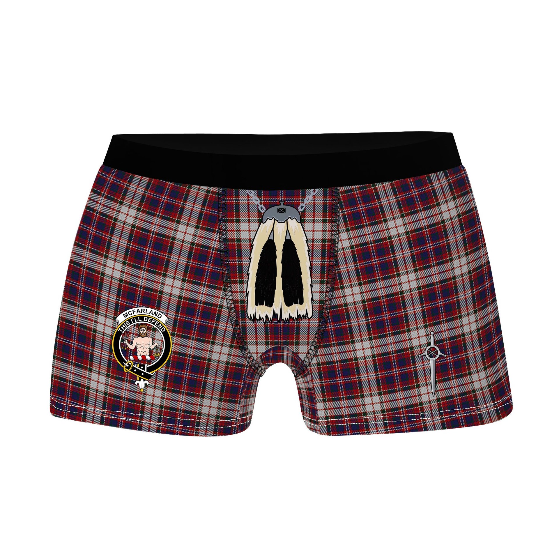 ScotsTee Shop Scottish McFarland Dress Clan Crest Highland Kilt Sporran Tartan Boxer Briefs