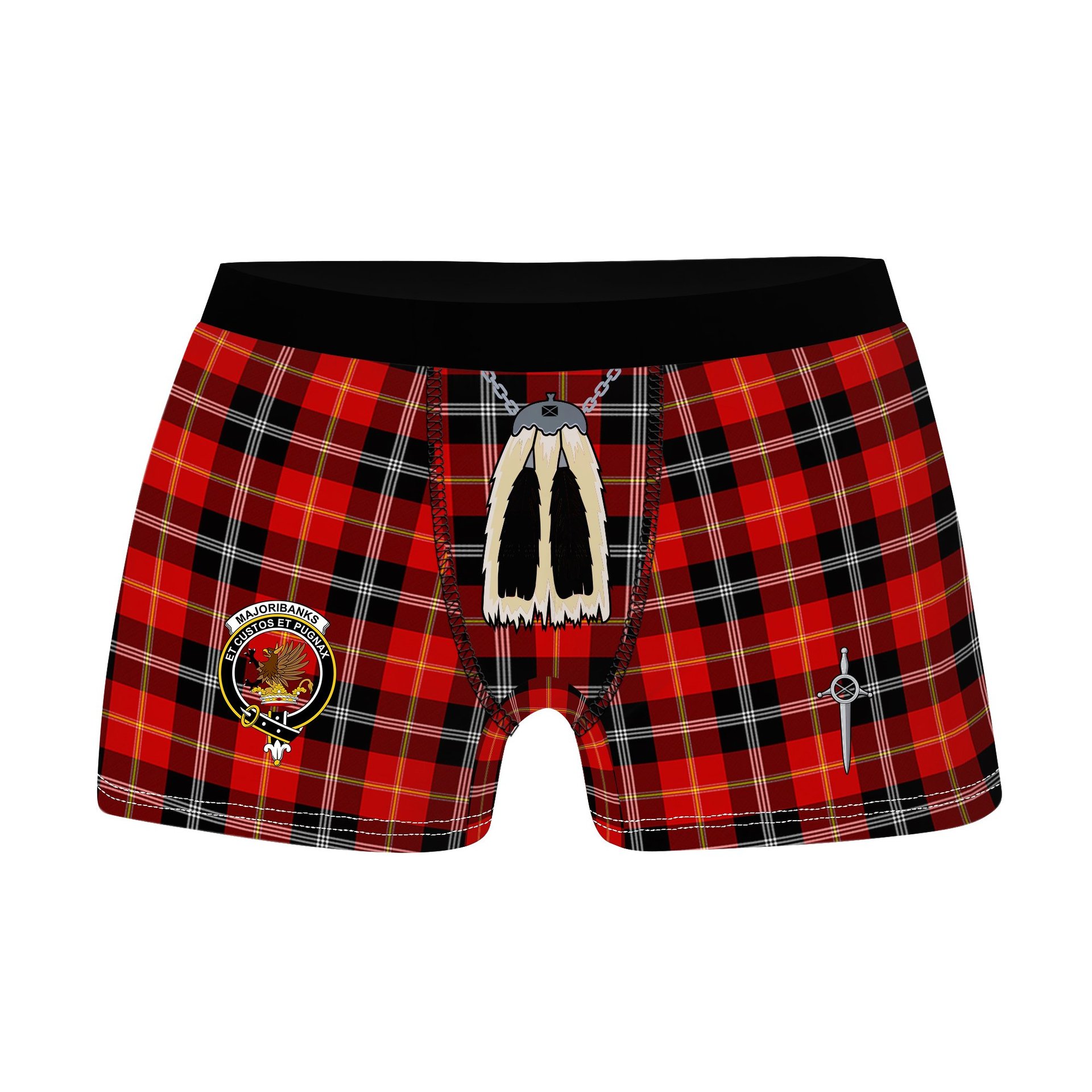ScotsTee Shop Scottish Marjoribanks SC Clan Crest Highland Kilt Sporran Tartan Boxer Briefs