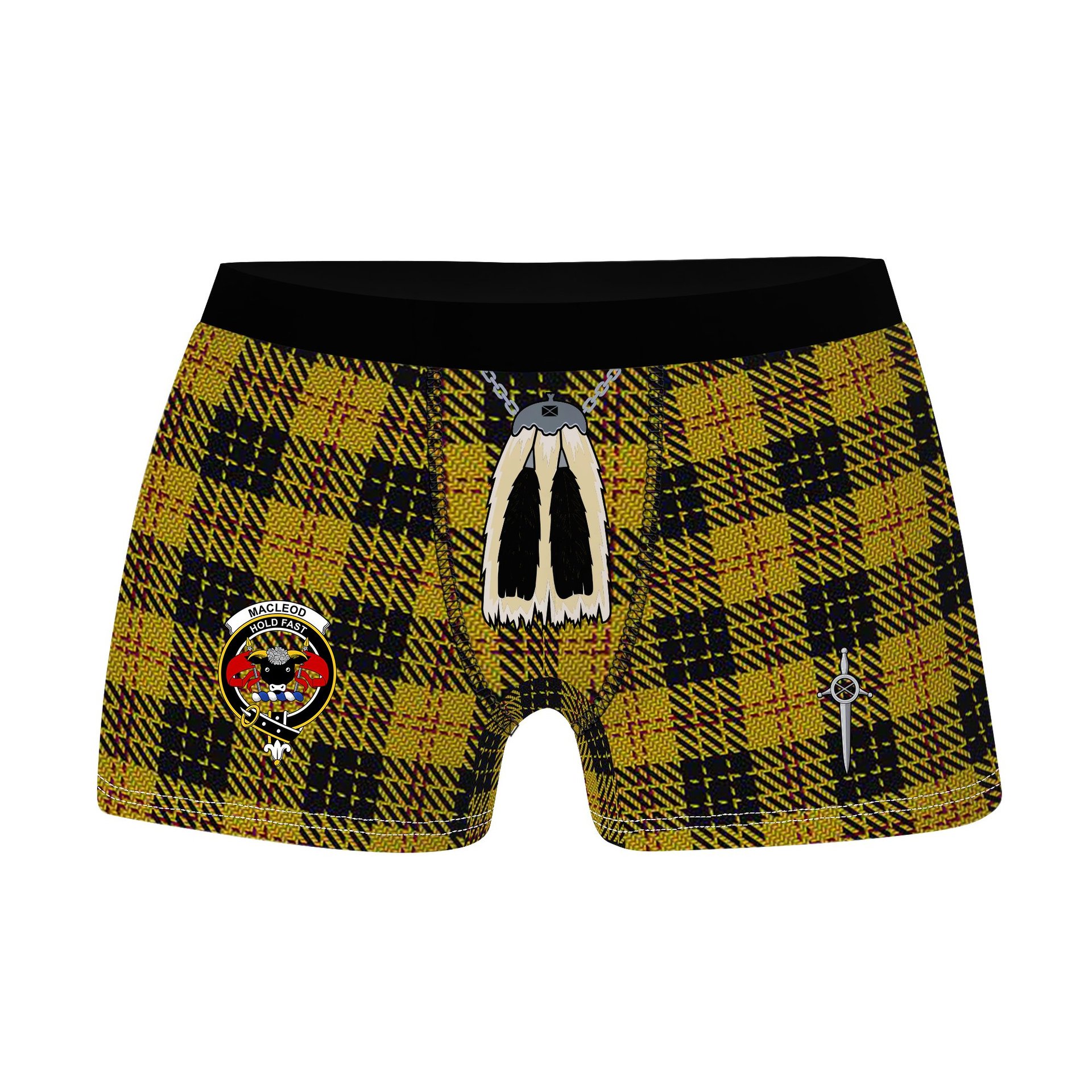 ScotsTee Shop Scottish MacLeod 1831 Clan Crest Highland Kilt Sporran Tartan Boxer Briefs