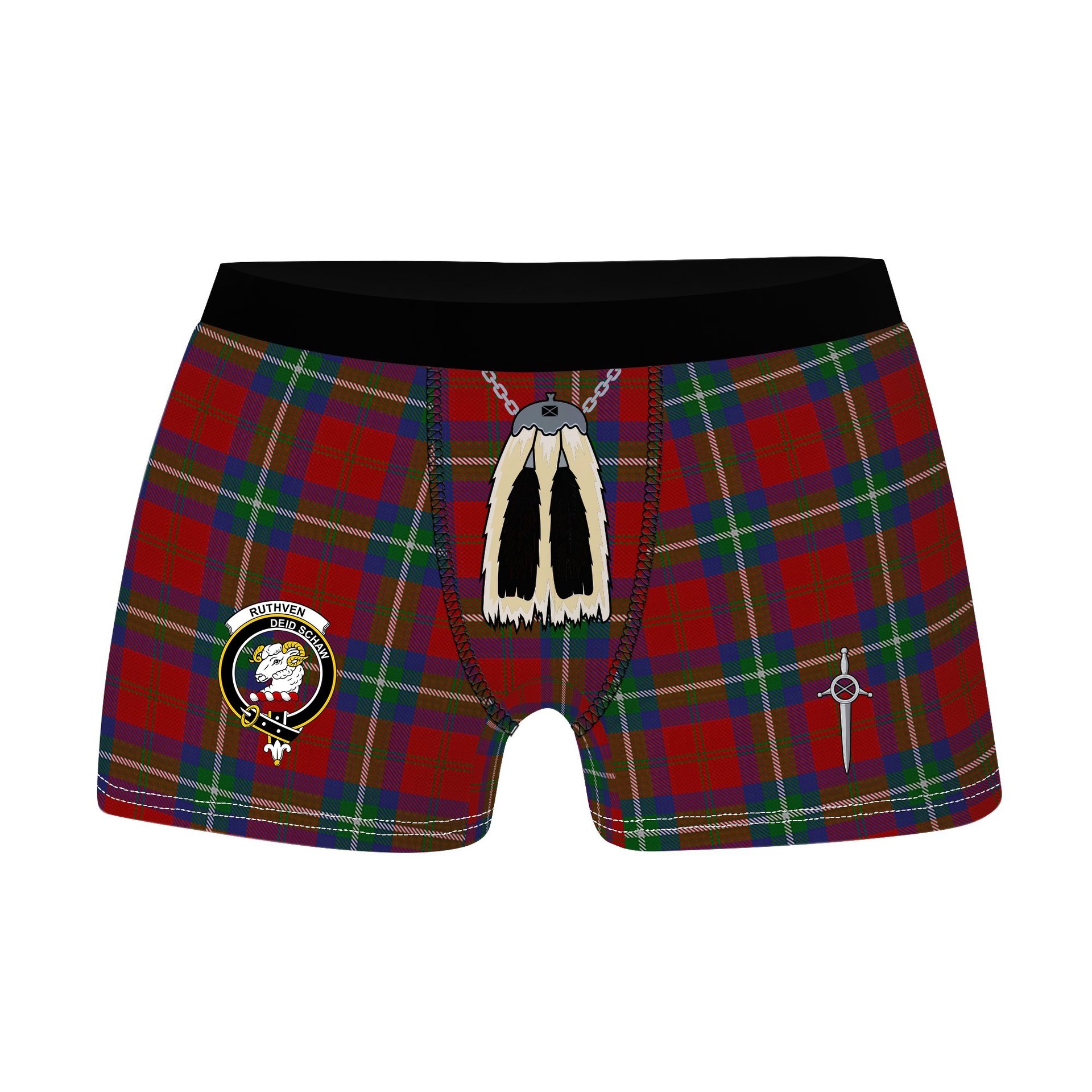 ScotsTee Shop Scottish Ruthven VS Clan Crest Highland Kilt Sporran Tartan Boxer Briefs