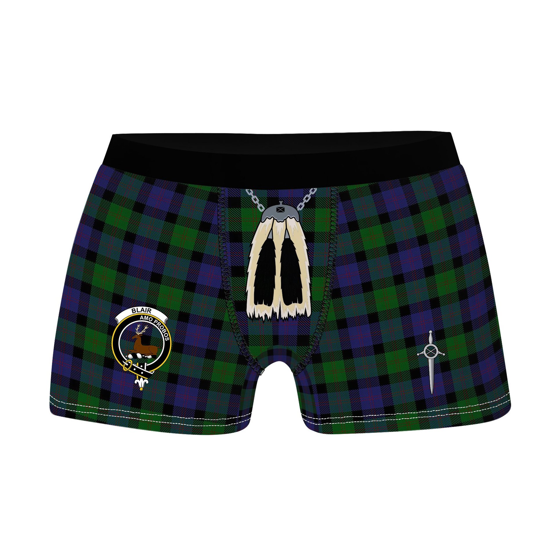 ScotsTee Shop Scottish Blair Clan Crest Highland Kilt Sporran Tartan Boxer Briefs