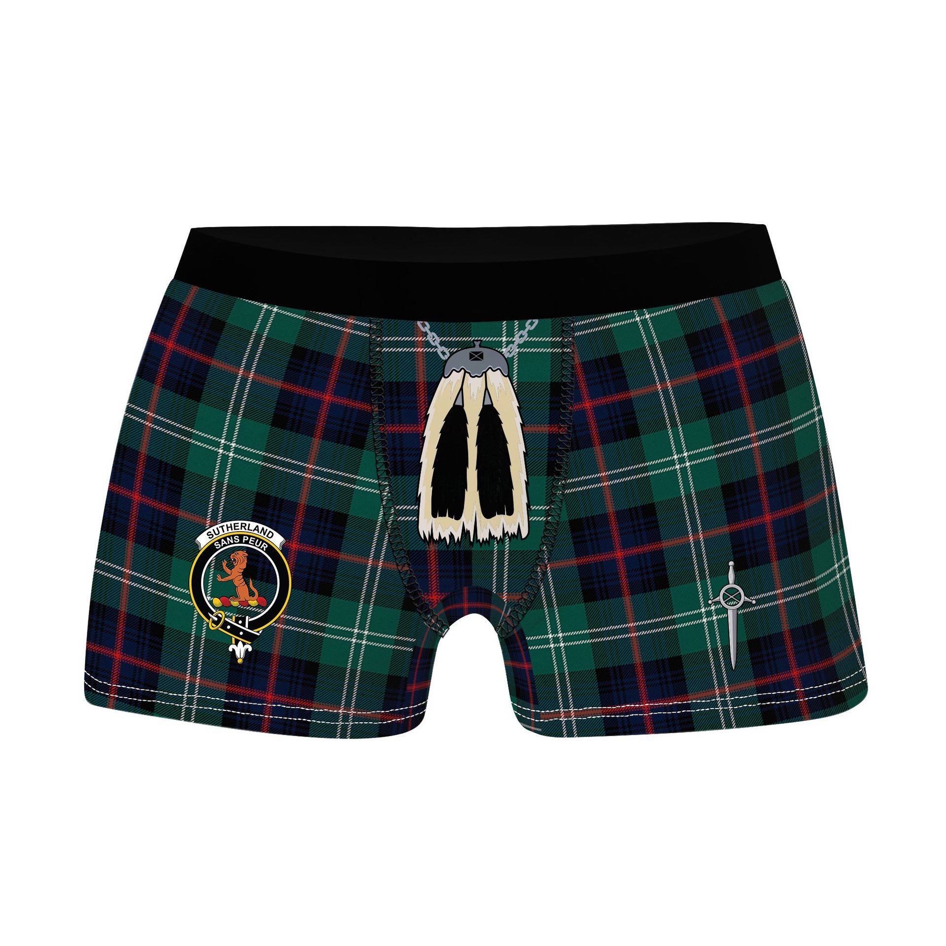 ScotsTee Shop Scottish Sutherland Old Modern Clan Crest Highland Kilt Sporran Tartan Boxer Briefs