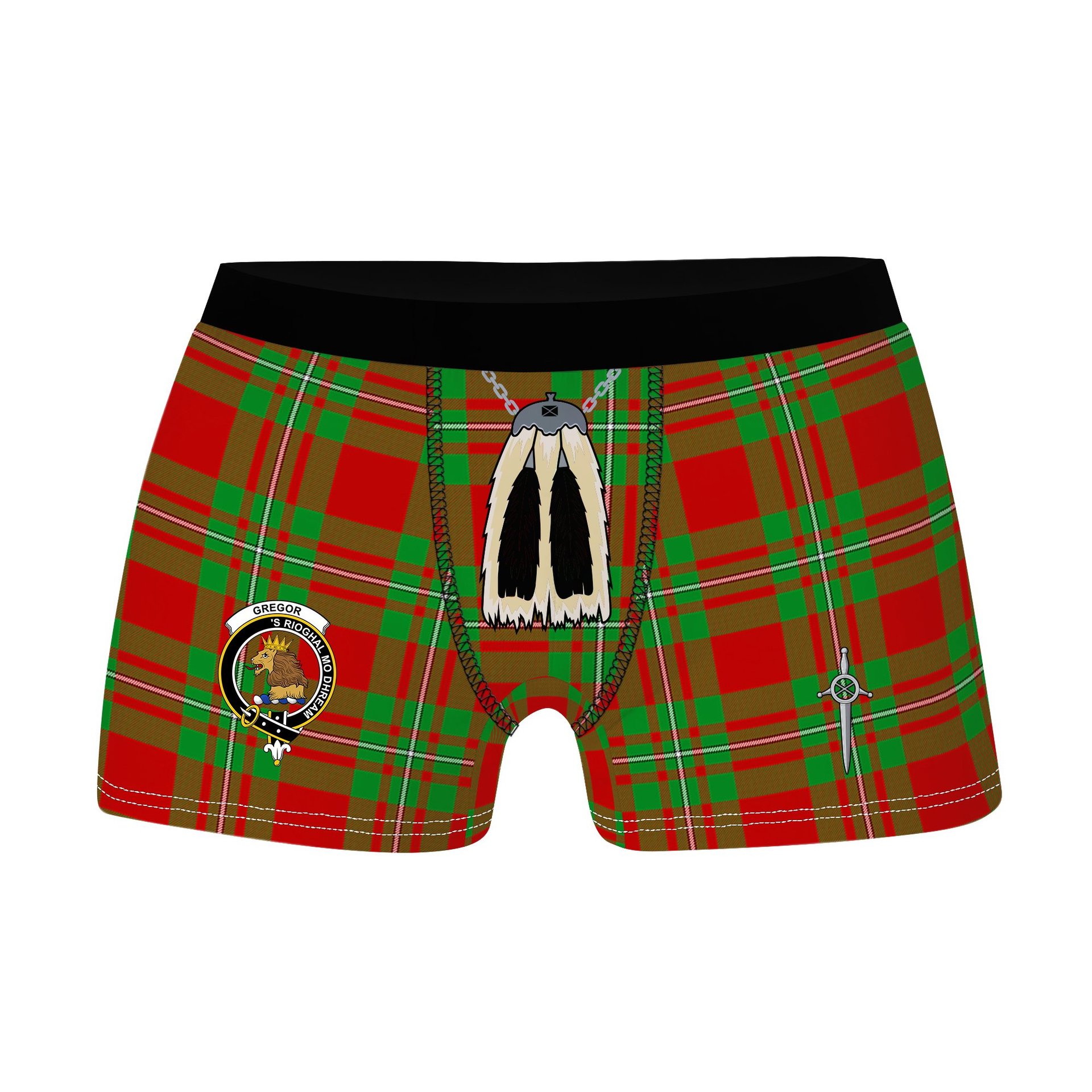 ScotsTee Shop Scottish Gregor Modern Clan Crest Highland Kilt Sporran Tartan Boxer Briefs
