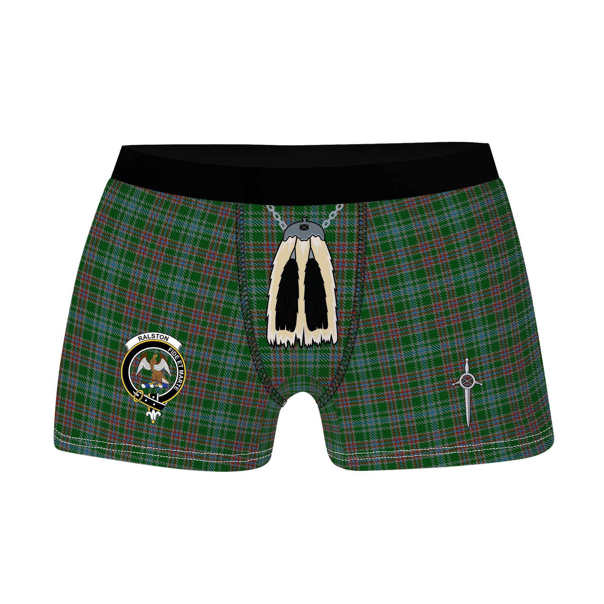 ScotsTee Shop Scottish Ralston USA Clan Crest Highland Kilt Sporran Tartan Boxer Briefs