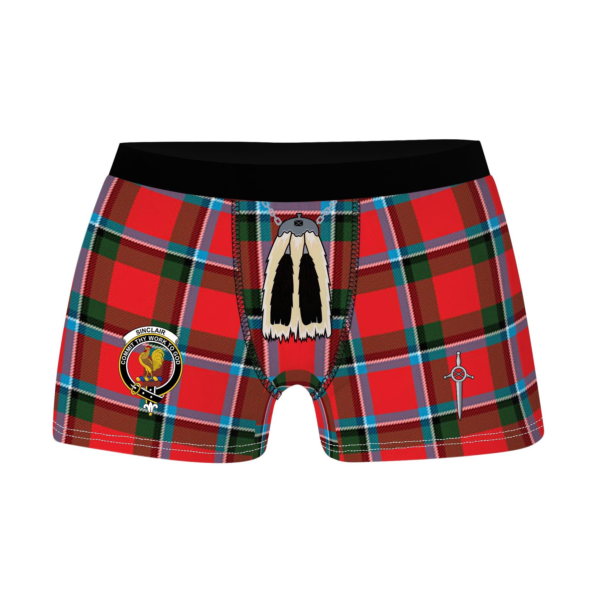 ScotsTee Shop Scottish Sinclair Modern Clan Crest Highland Kilt Sporran Tartan Boxer Briefs
