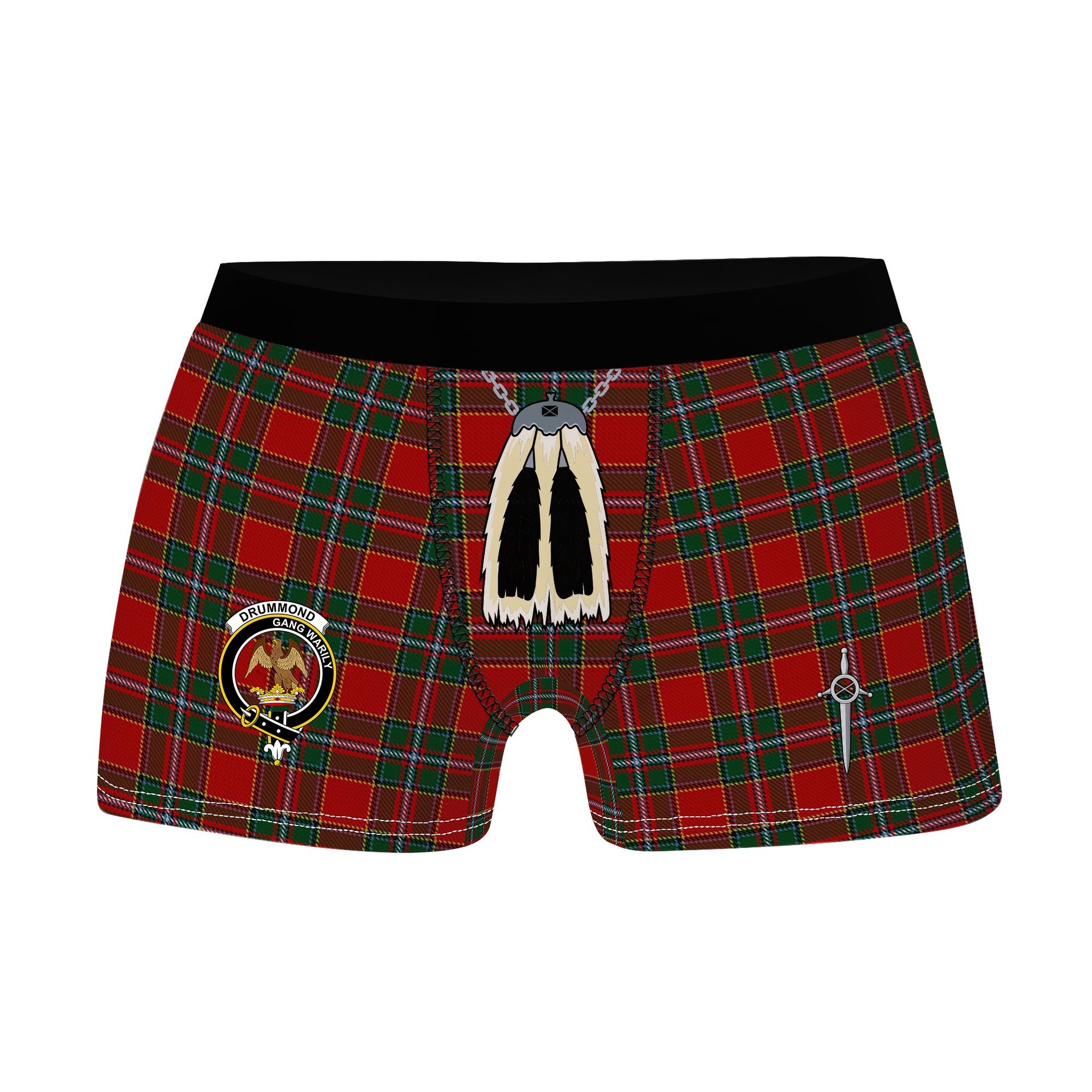 ScotsTee Shop Scottish Drummond Ancient Clan Crest Highland Kilt Sporran Tartan Boxer Briefs