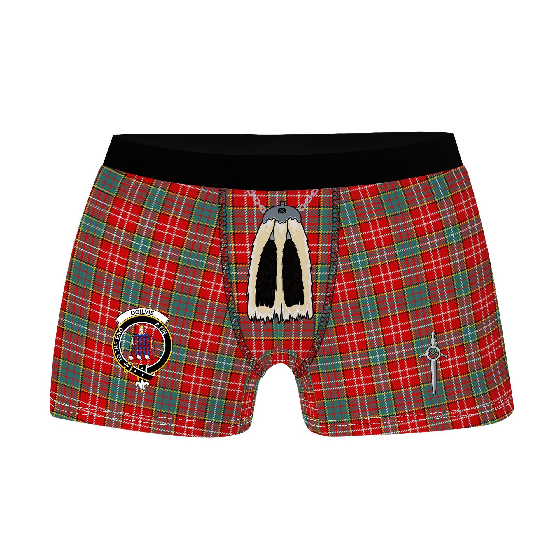 ScotsTee Shop Scottish Ogilvie (Ogilvy) Modern Clan Crest Highland Kilt Sporran Tartan Boxer Briefs