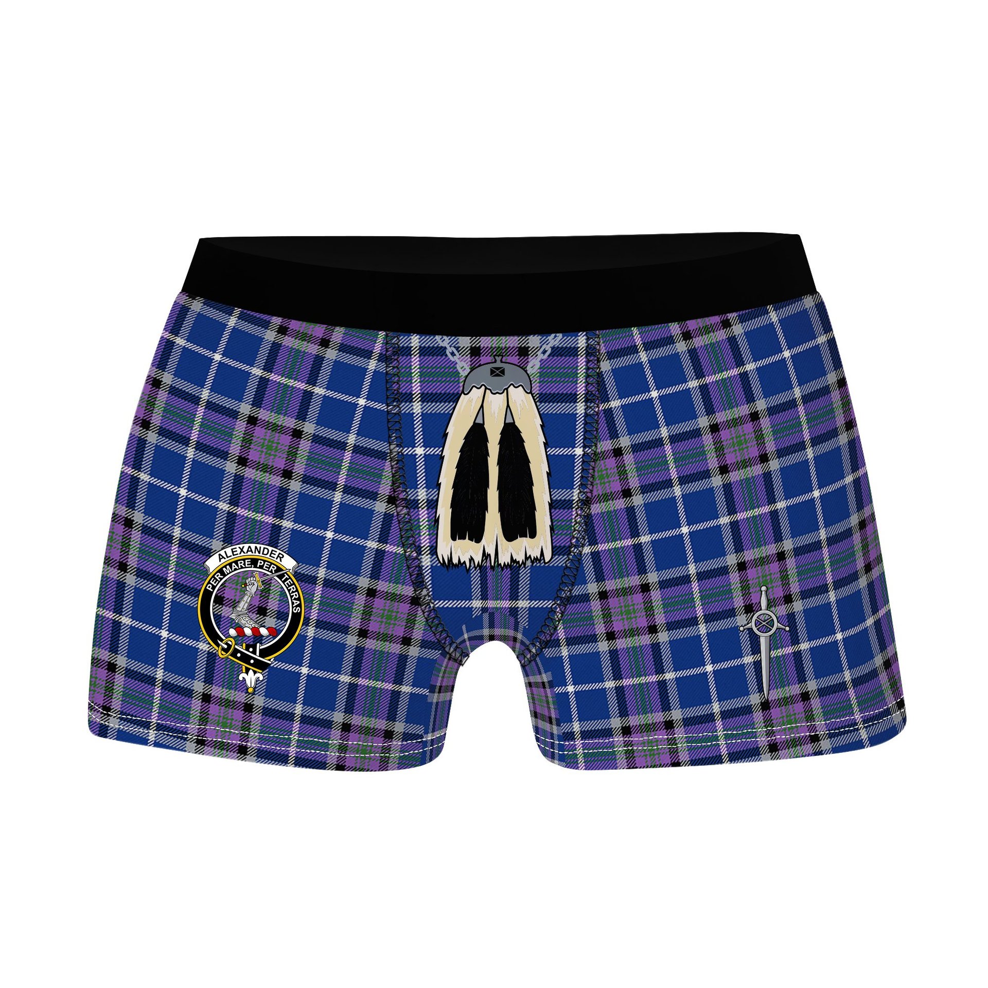 ScotsTee Shop Scottish Alexander of Menstry Ancient Clan Crest Highland Kilt Sporran Tartan Boxer Briefs