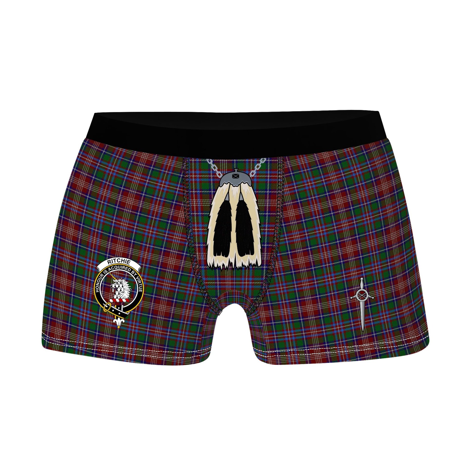 ScotsTee Shop Scottish Ritchie Clan Crest Highland Kilt Sporran Tartan Boxer Briefs