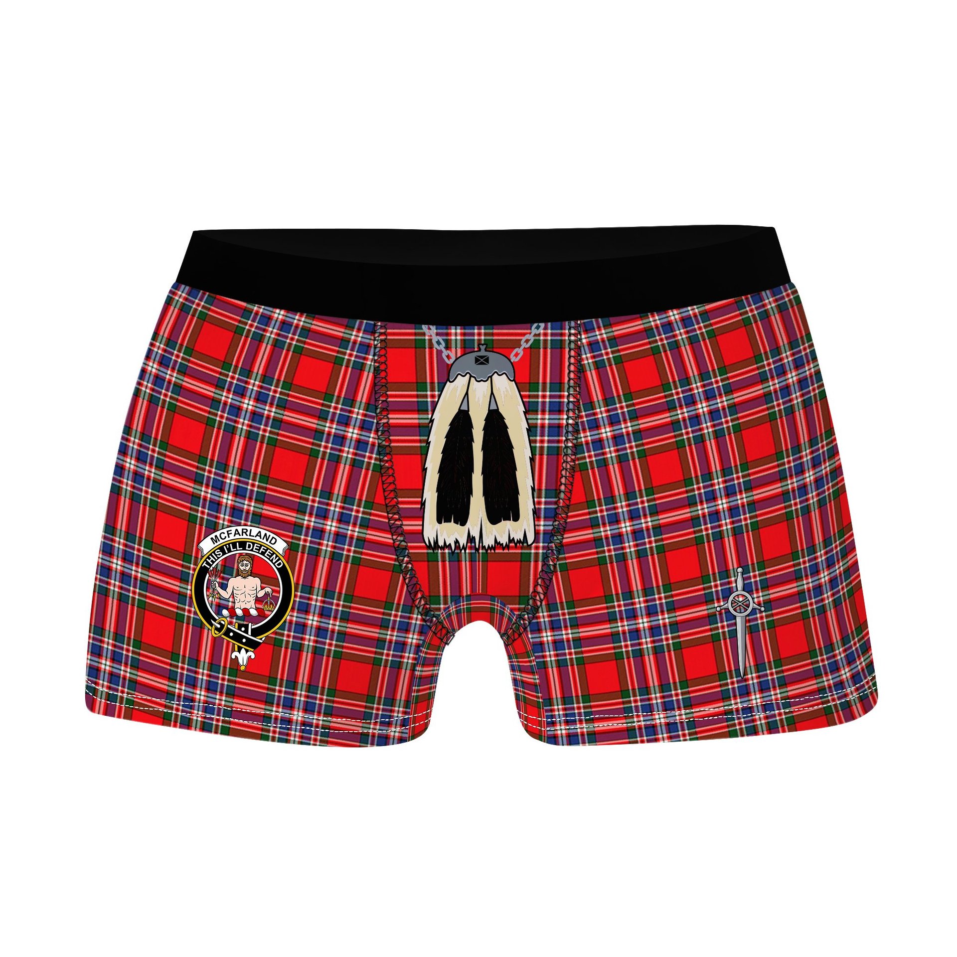 ScotsTee Shop Scottish McFarland Modern Clan Crest Highland Kilt Sporran Tartan Boxer Briefs