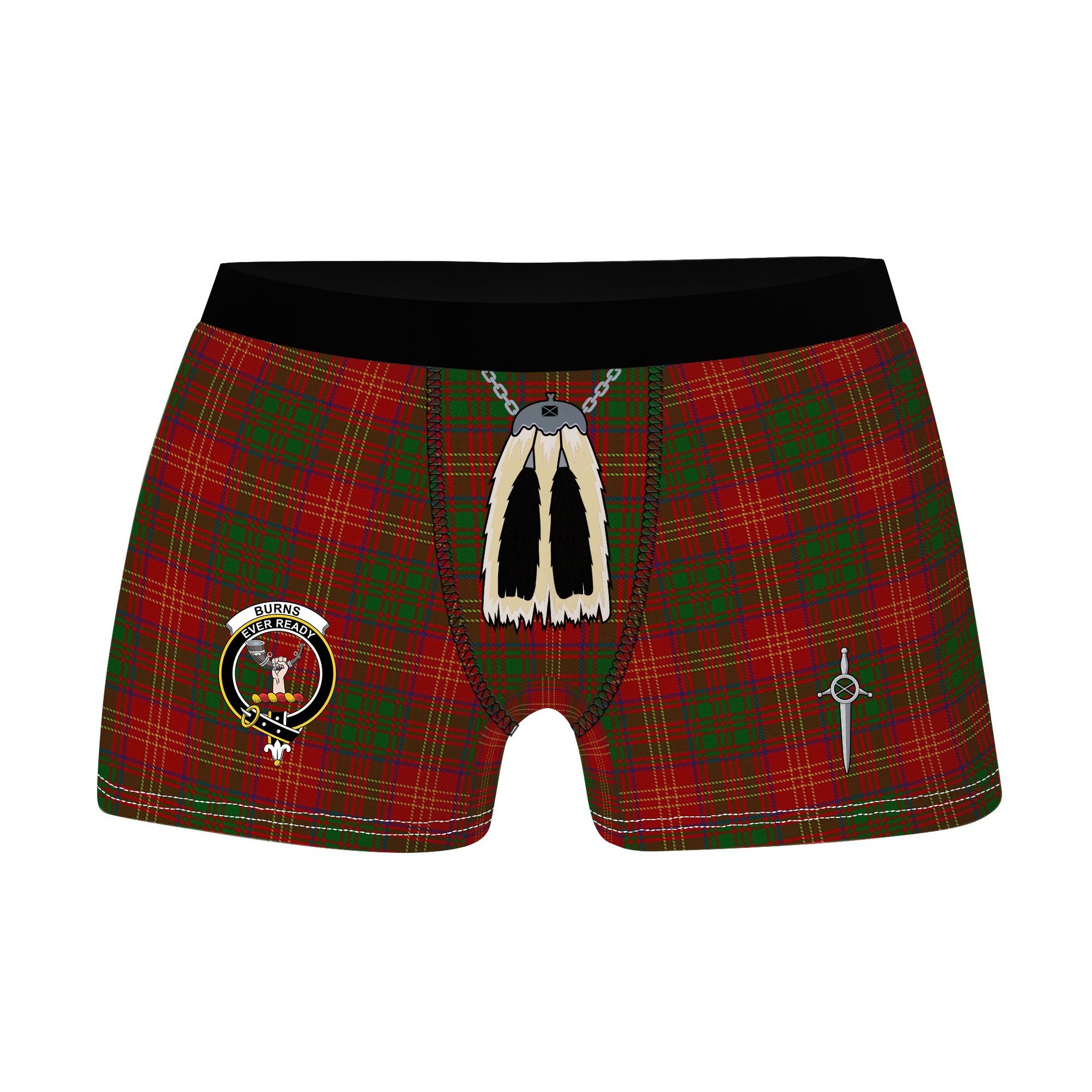 ScotsTee Shop Scottish Burns 1930 Clan Crest Highland Kilt Sporran Tartan Boxer Briefs
