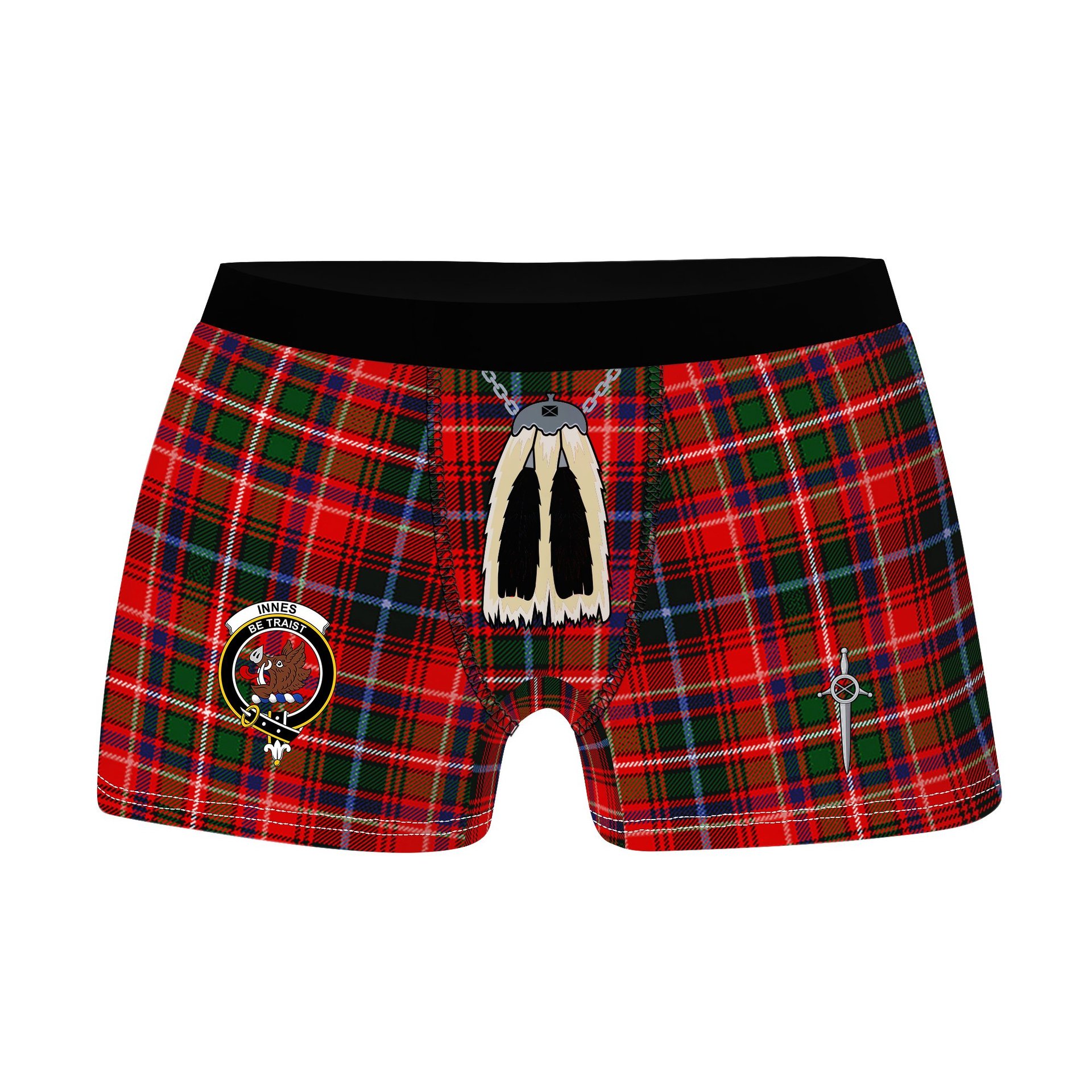 ScotsTee Shop Scottish Innes Modern Clan Crest Highland Kilt Sporran Tartan Boxer Briefs