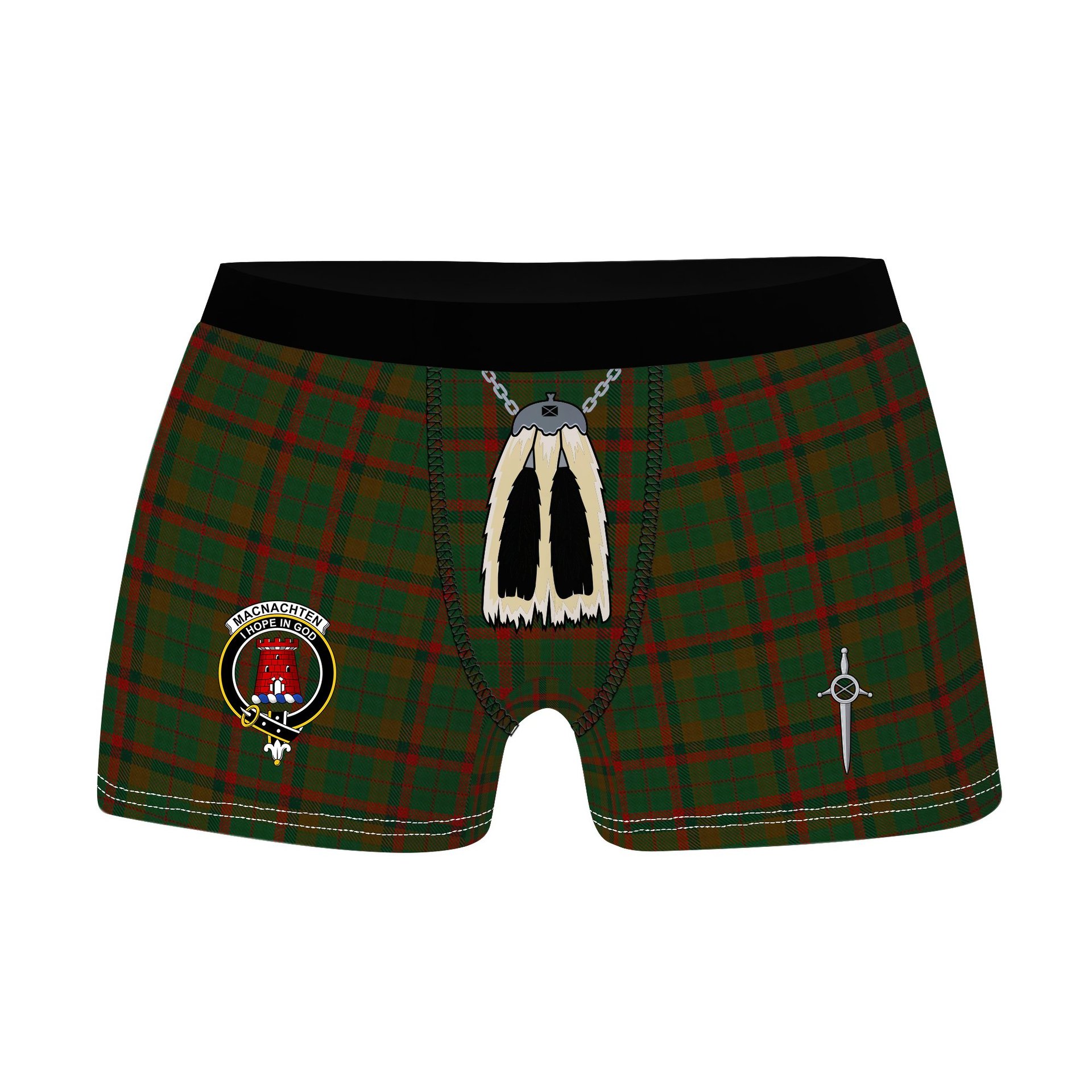 ScotsTee Shop Scottish MacNachten Hunting Clan Crest Highland Kilt Sporran Tartan Boxer Briefs