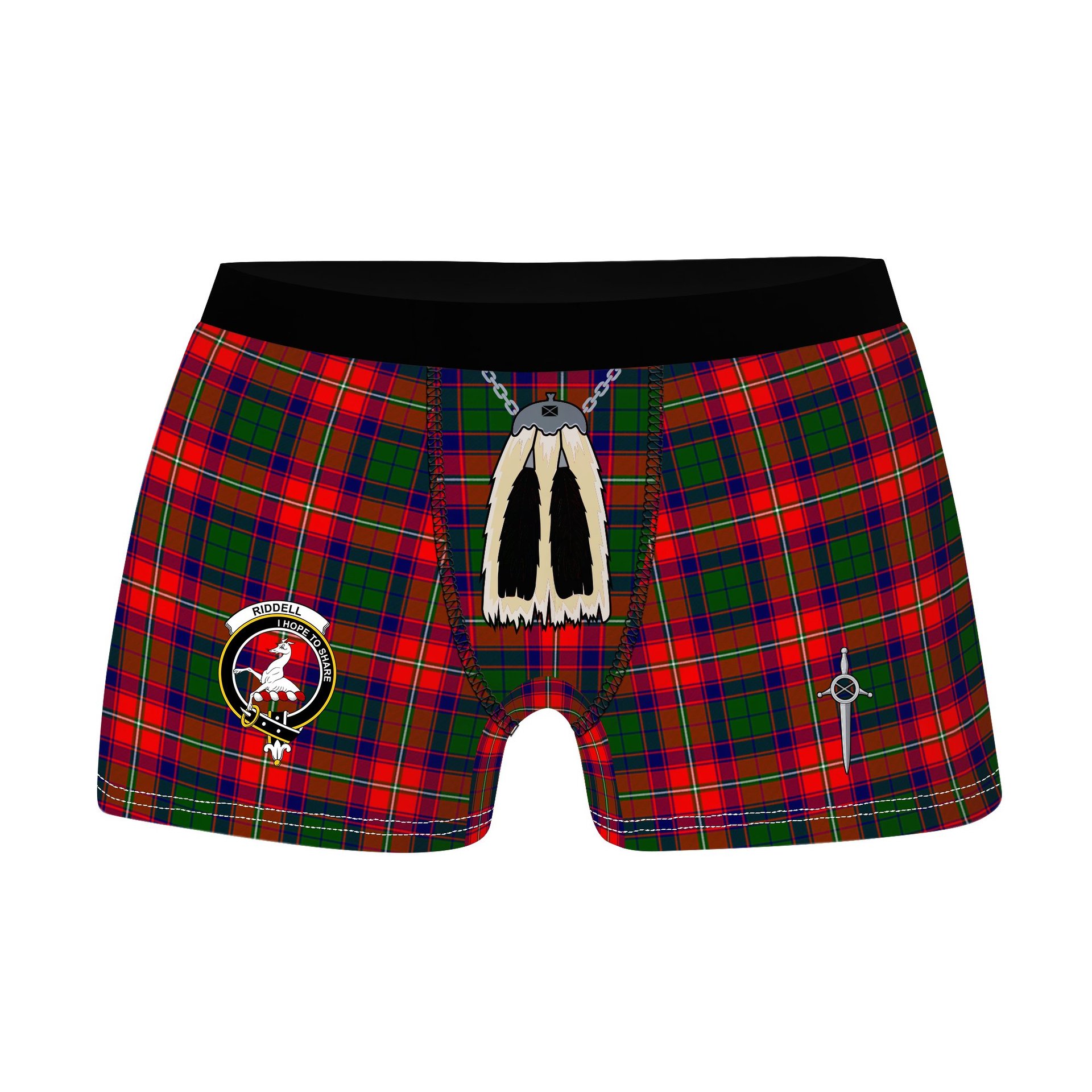 ScotsTee Shop Scottish Riddell Clan Crest Highland Kilt Sporran Tartan Boxer Briefs