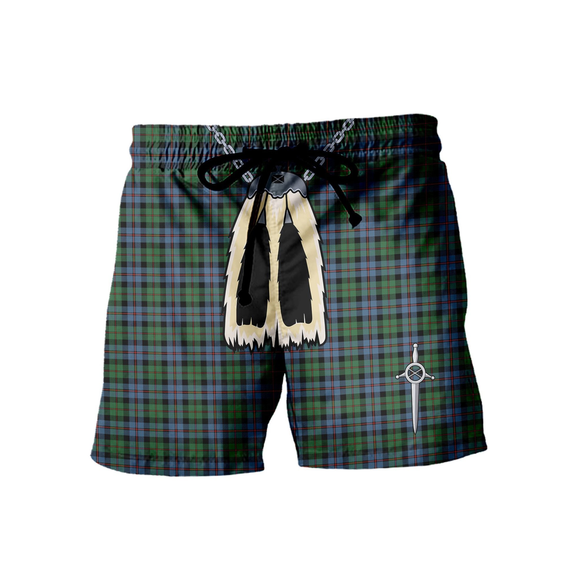 ScotsTee Shop Scottish Black Watch Coarse Kilt Ancient Men's Highland Kilt Sporran Tartan Shorts