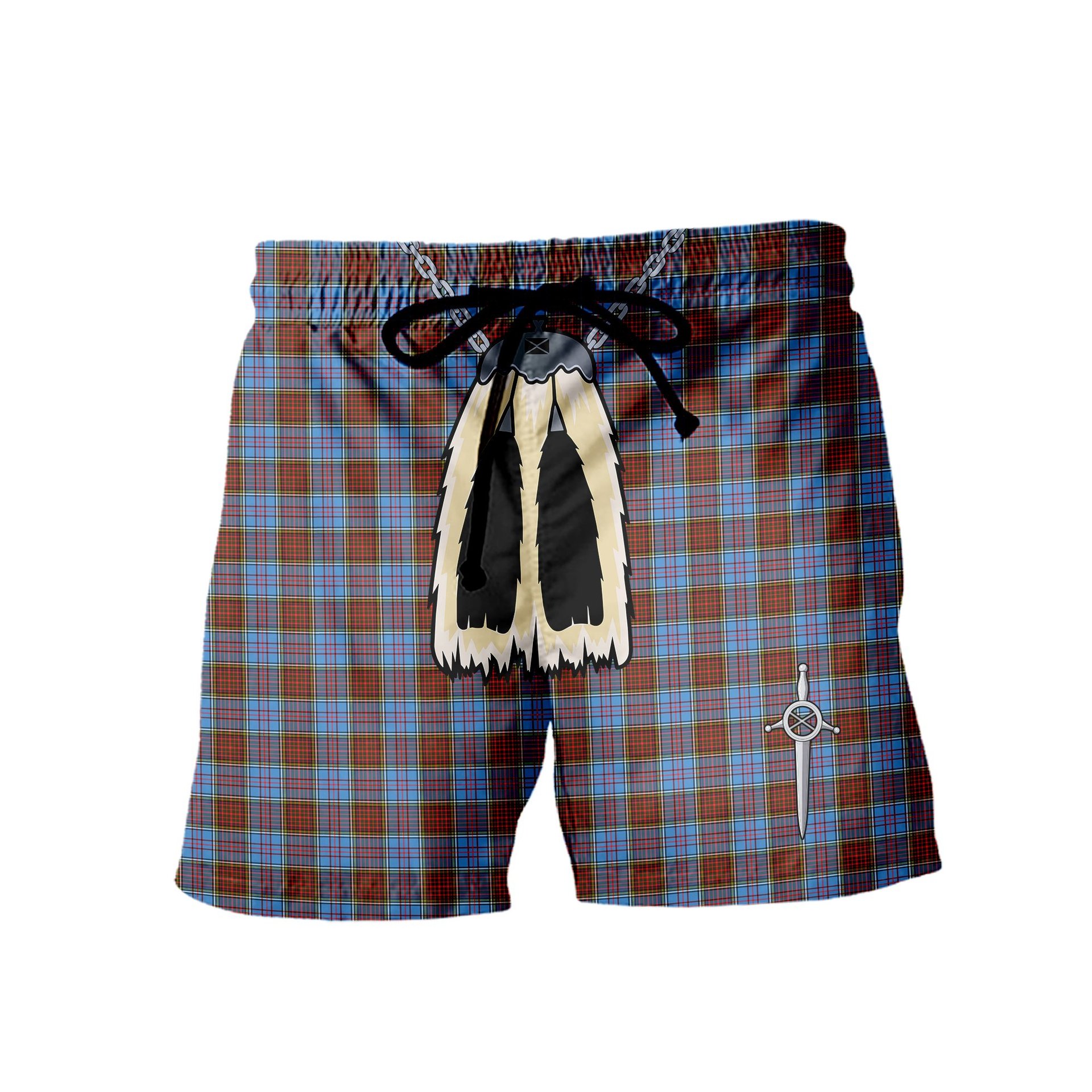 ScotsTee Shop Scottish Anderson Modern Men's Highland Kilt Sporran Tartan Shorts