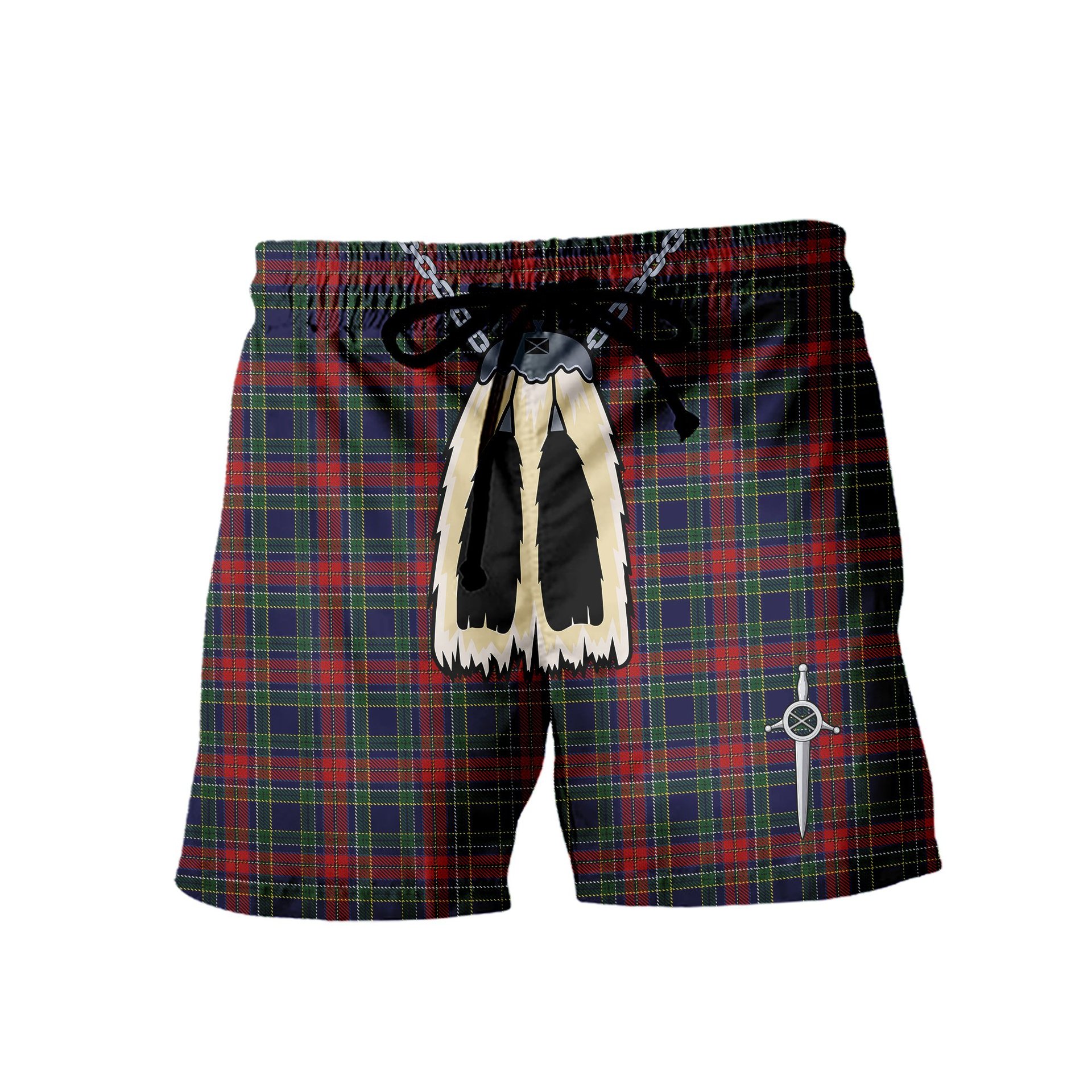 ScotsTee Shop Scottish Allison Red Men's Highland Kilt Sporran Tartan Shorts