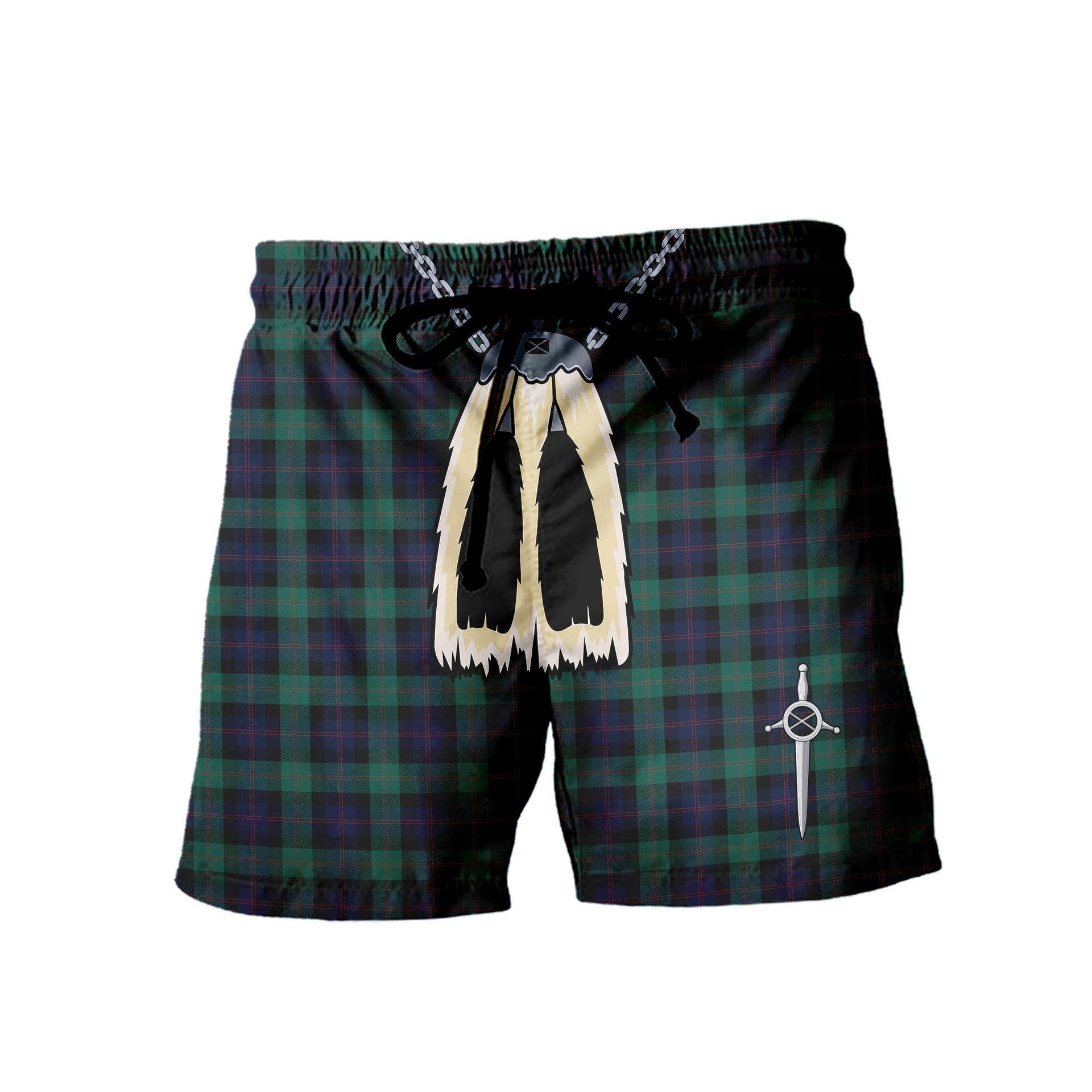 ScotsTee Shop Scottish Blair Modern Men's Highland Kilt Sporran Tartan Shorts
